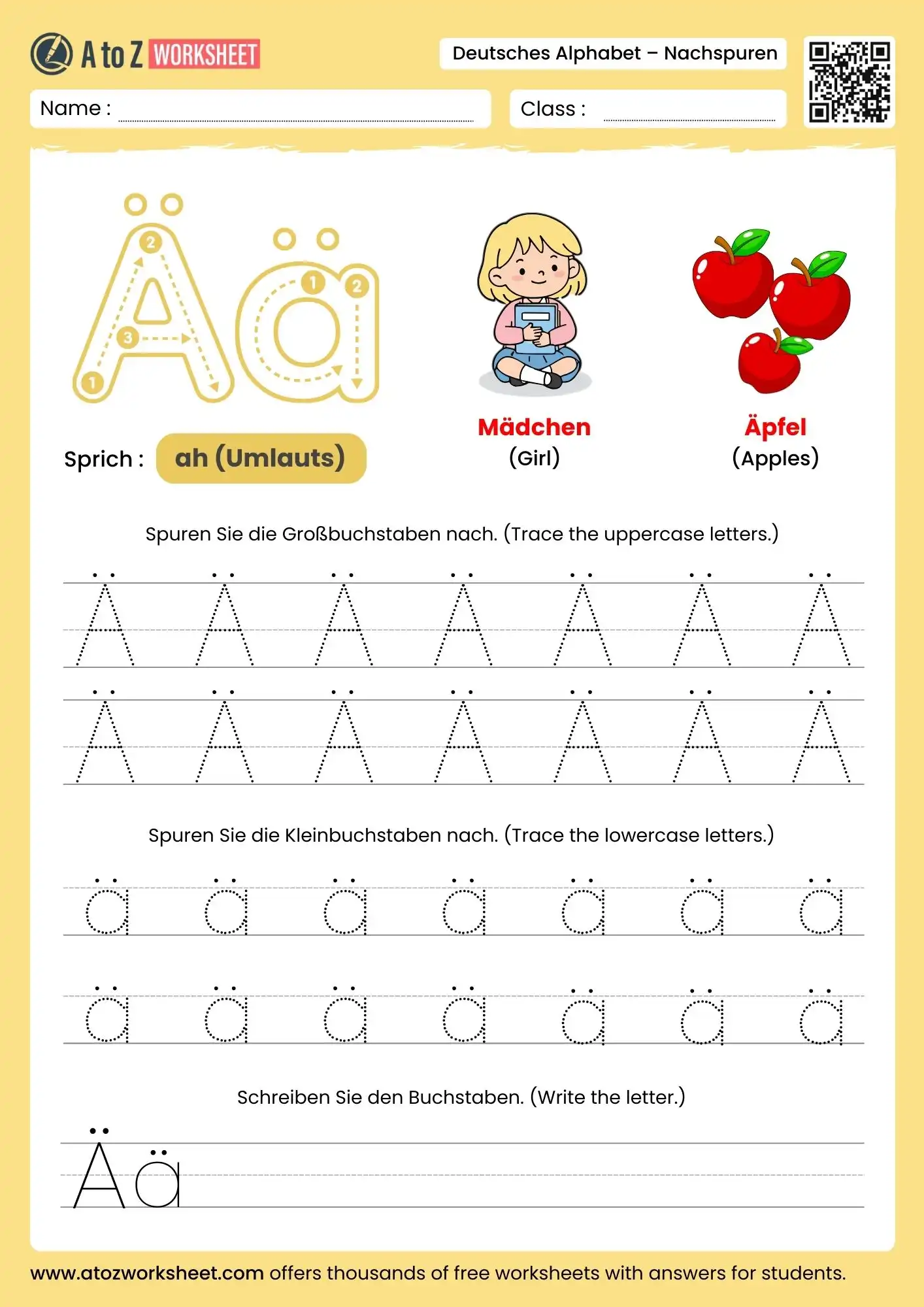 german alphabet tracing worksheets for letter ä