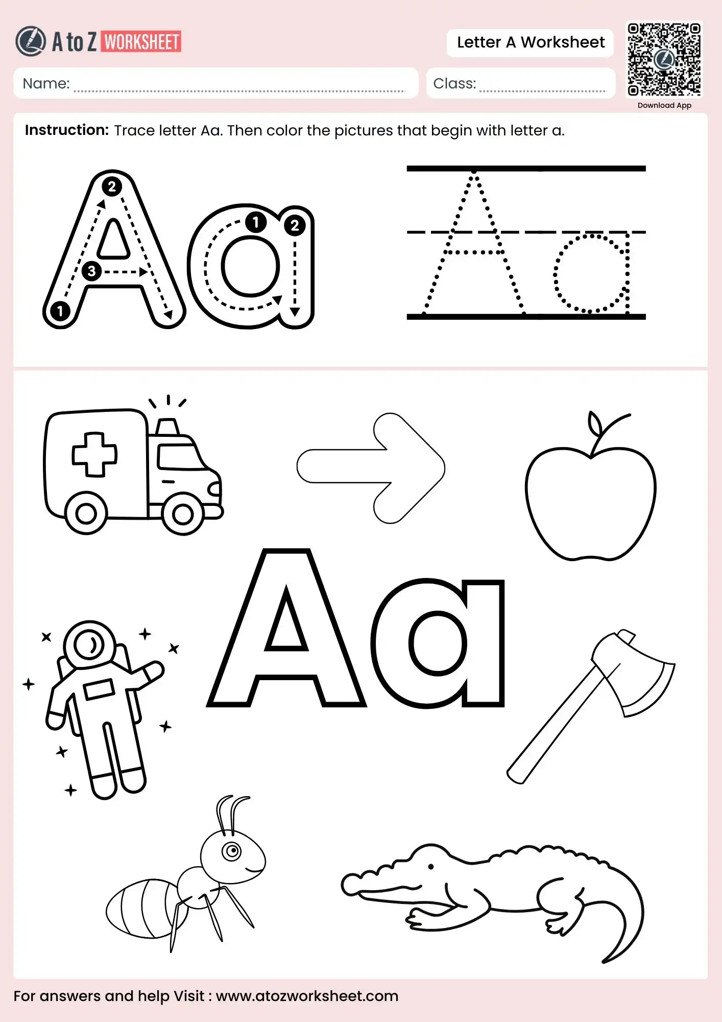 letter a worksheets with coloring activities for pre-k students