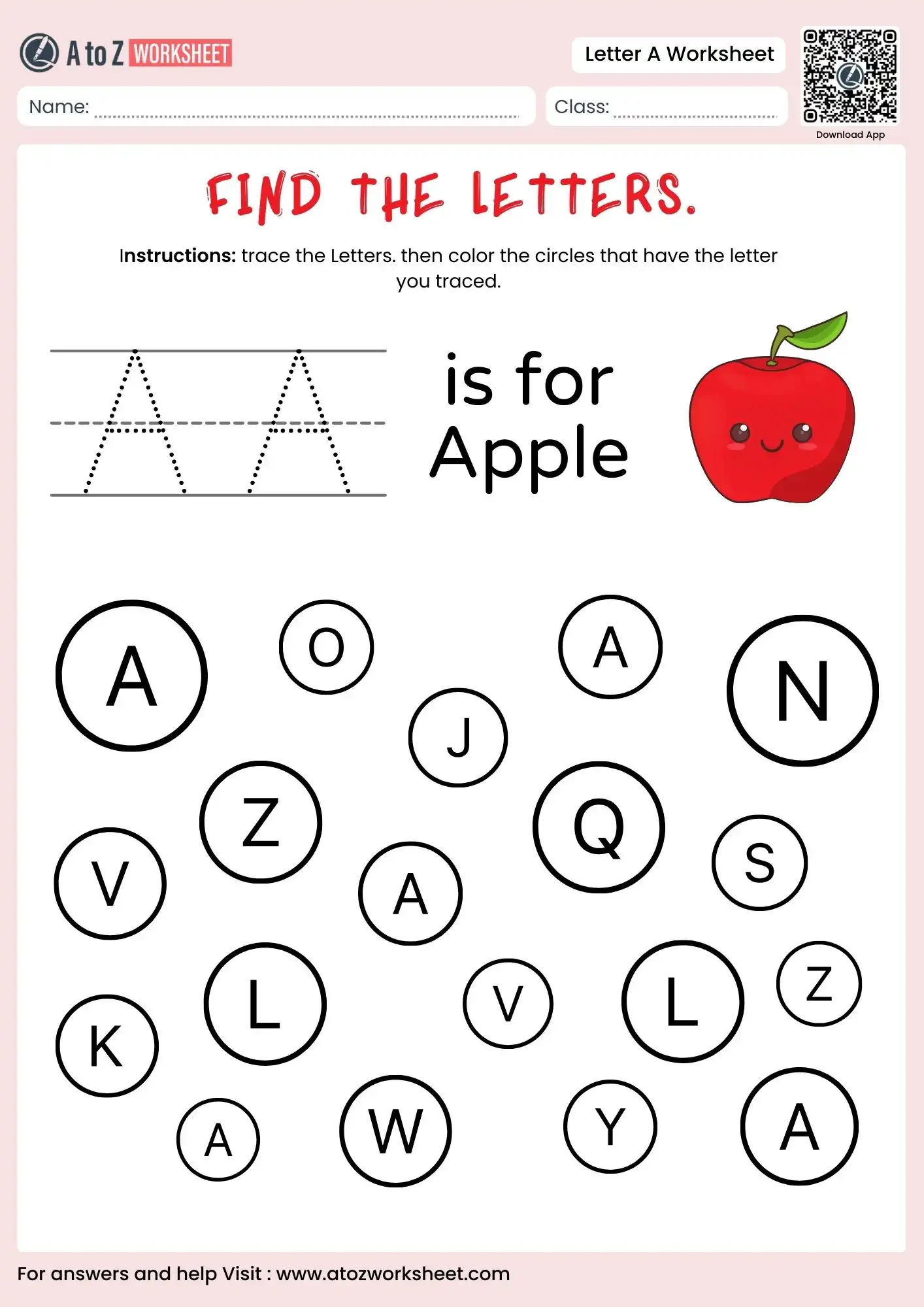 letter a worksheets letter find activity for kindergarten students