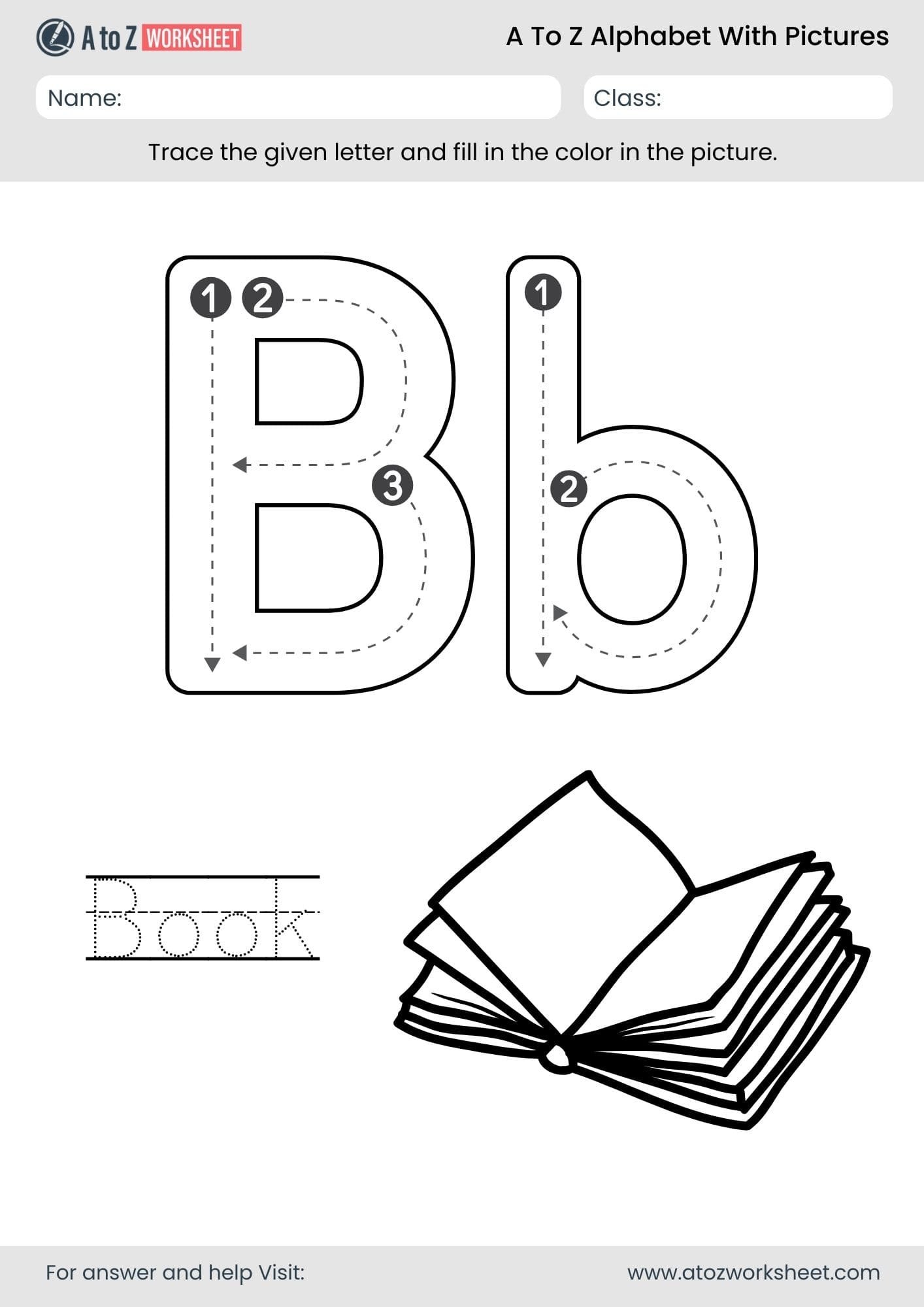 letter b alphabet a to z worksheets with pictures​ and pdf