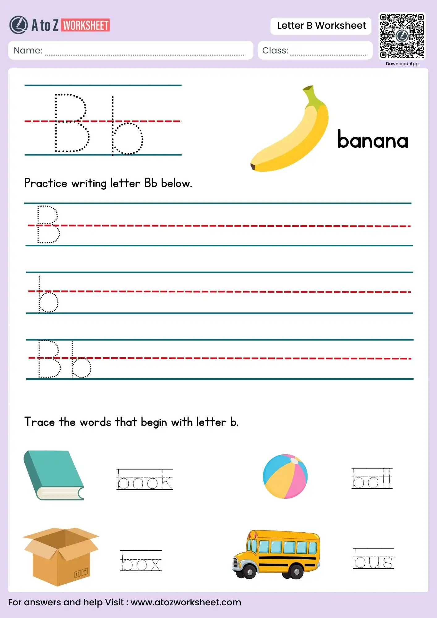 letter b worksheets for independent writing and word tracing practice