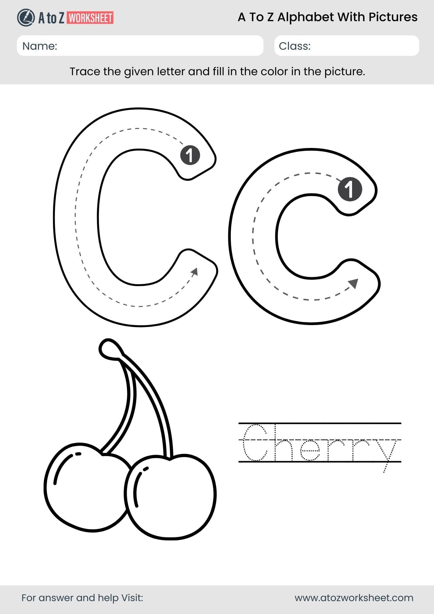 letter c alphabet a to z worksheets with pictures​ and pdf