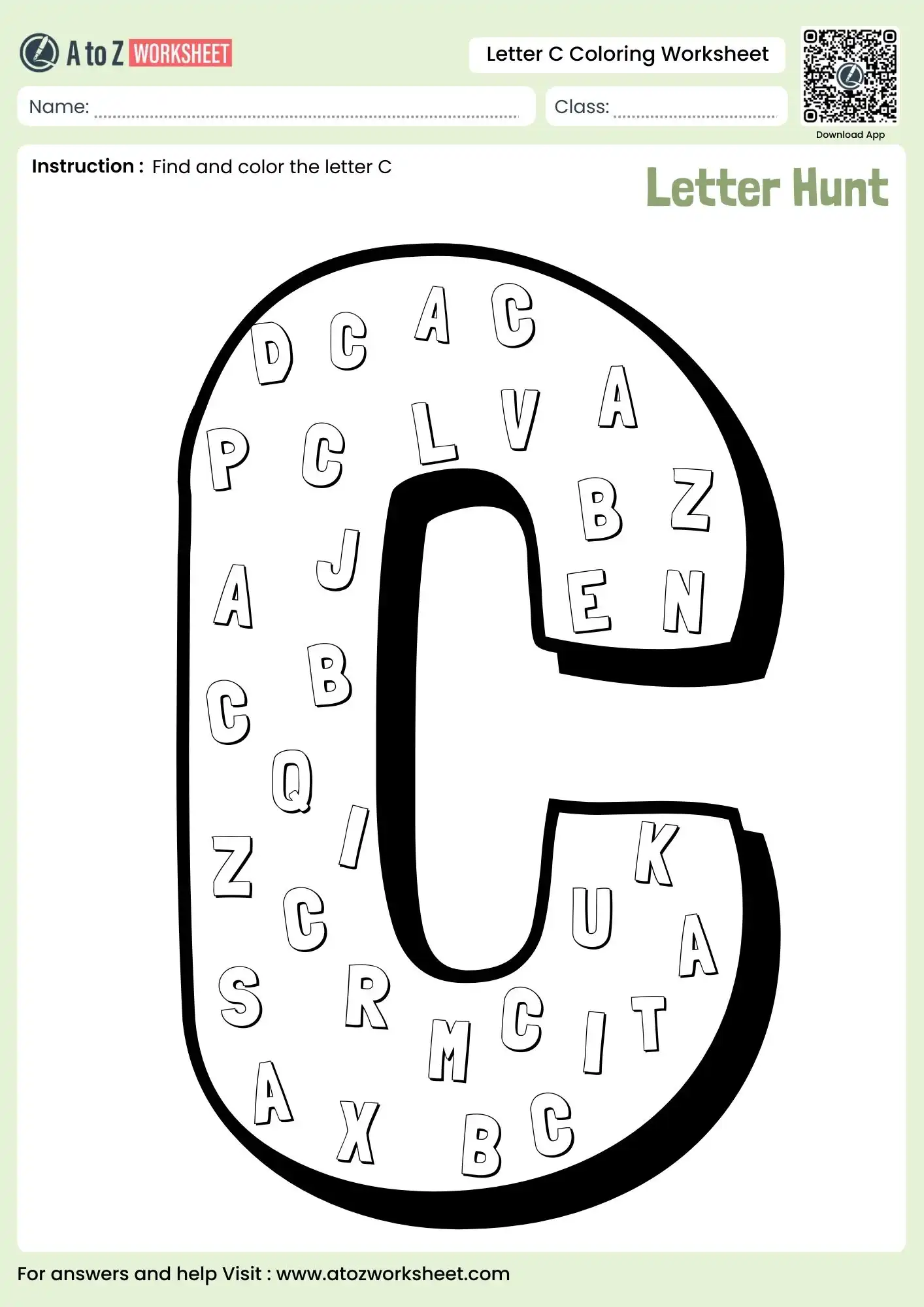 letter hunt activity for letter c coloring worksheets