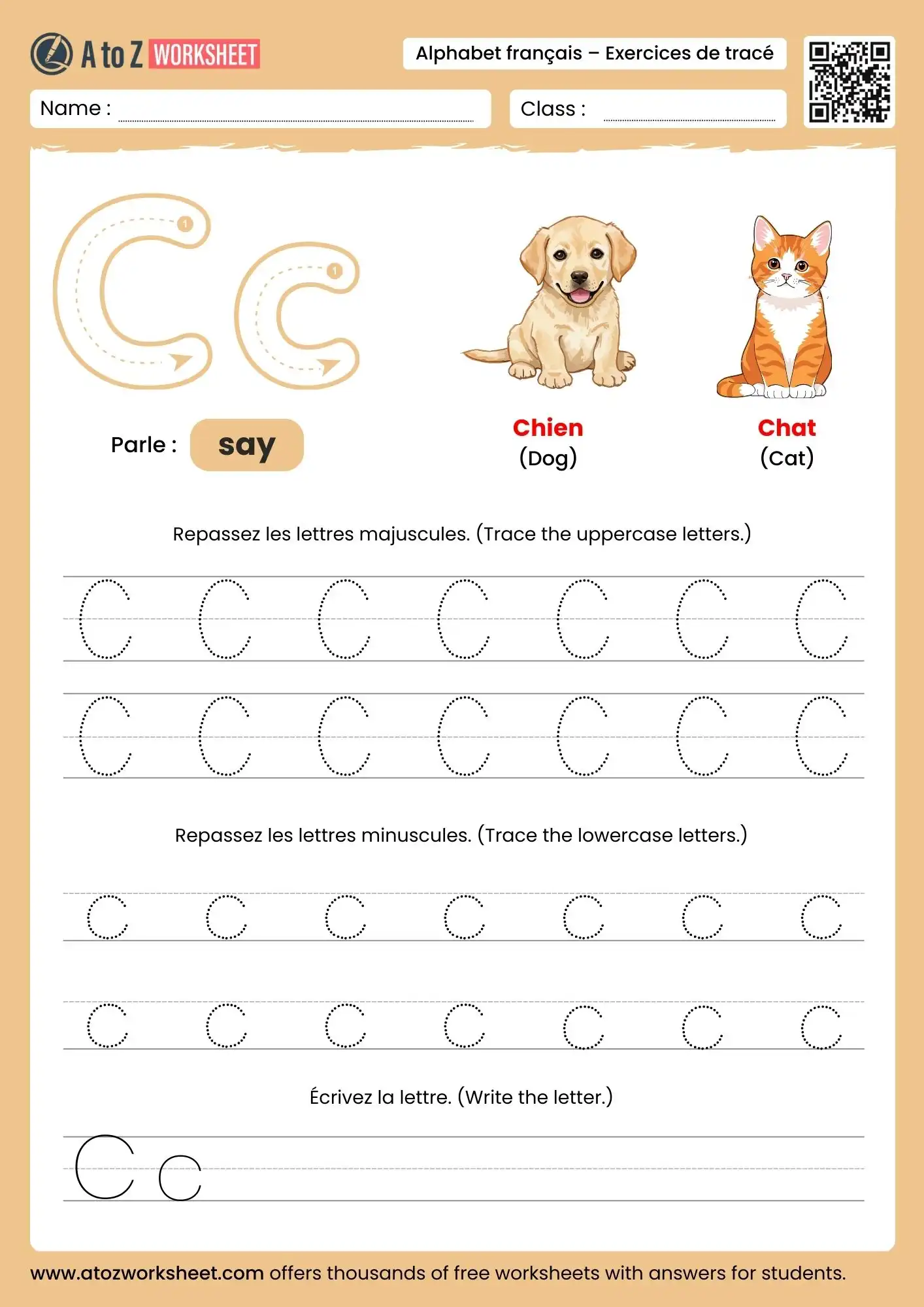 french alphabet tracing worksheets for letter c