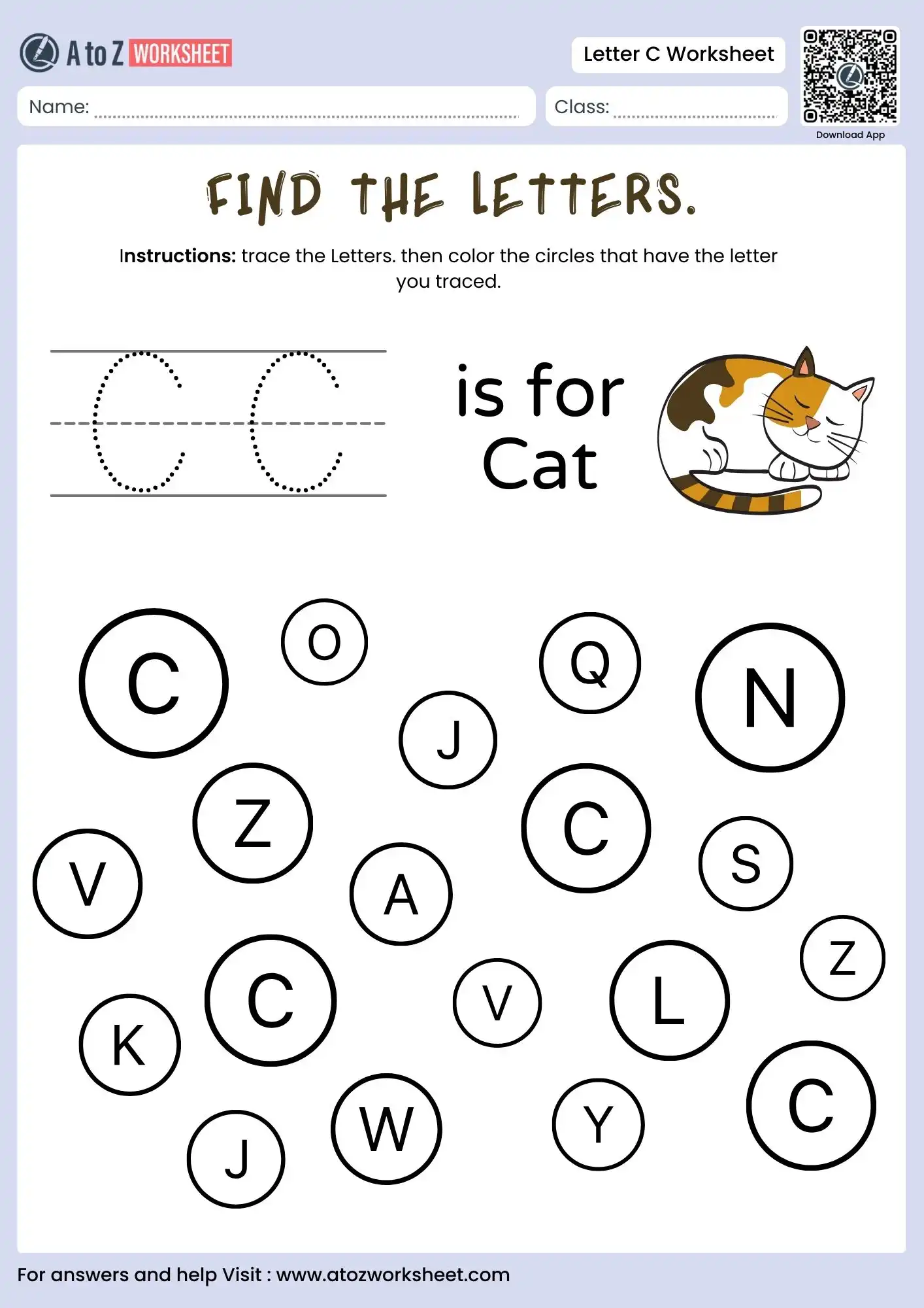 letter c worksheets find the letters search and circle activity