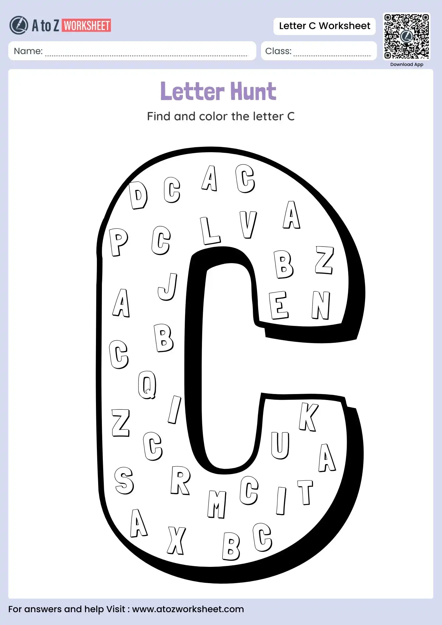 letter c worksheets large letter hunt and color activity