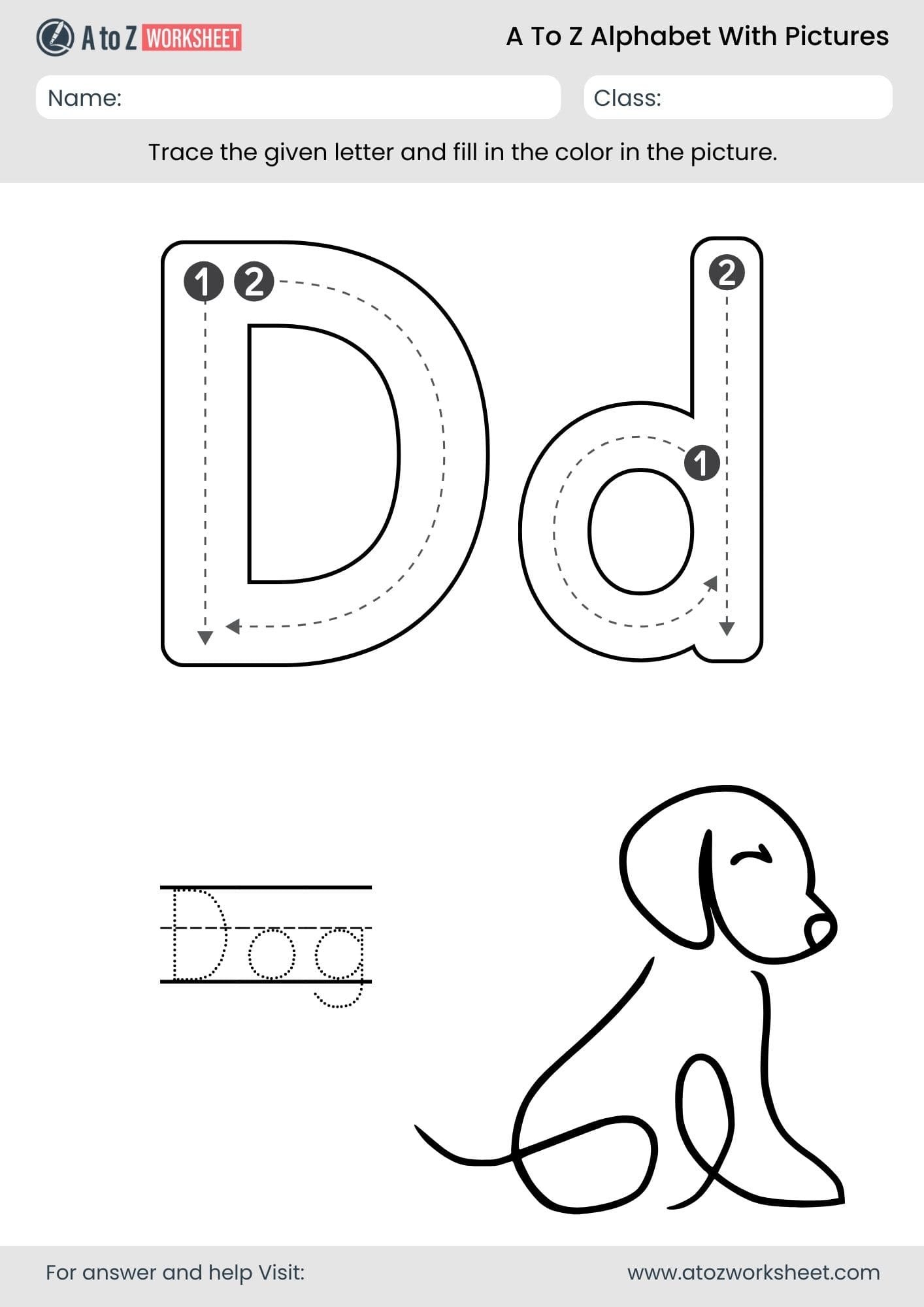 letter d alphabet a to z worksheets with pictures​ and pdf