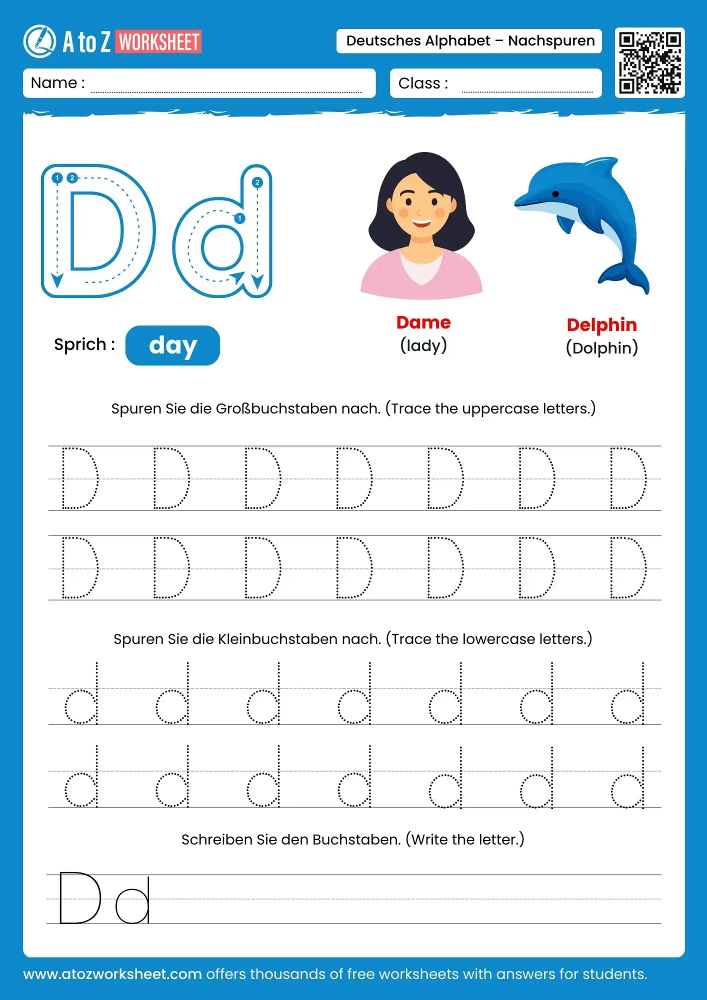 german alphabet tracing worksheets for letter d