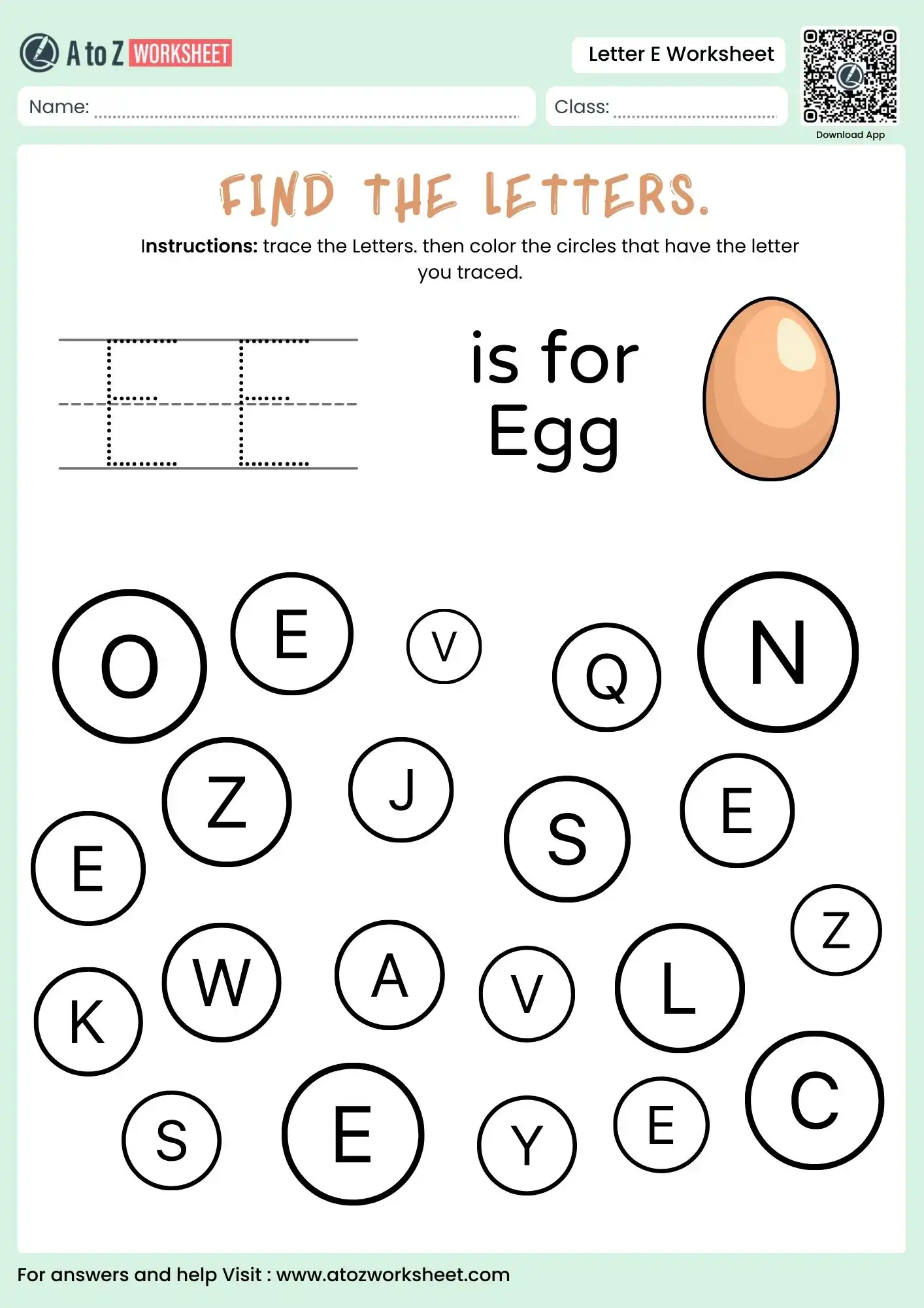 letter e worksheets for tracing and coloring with egg
