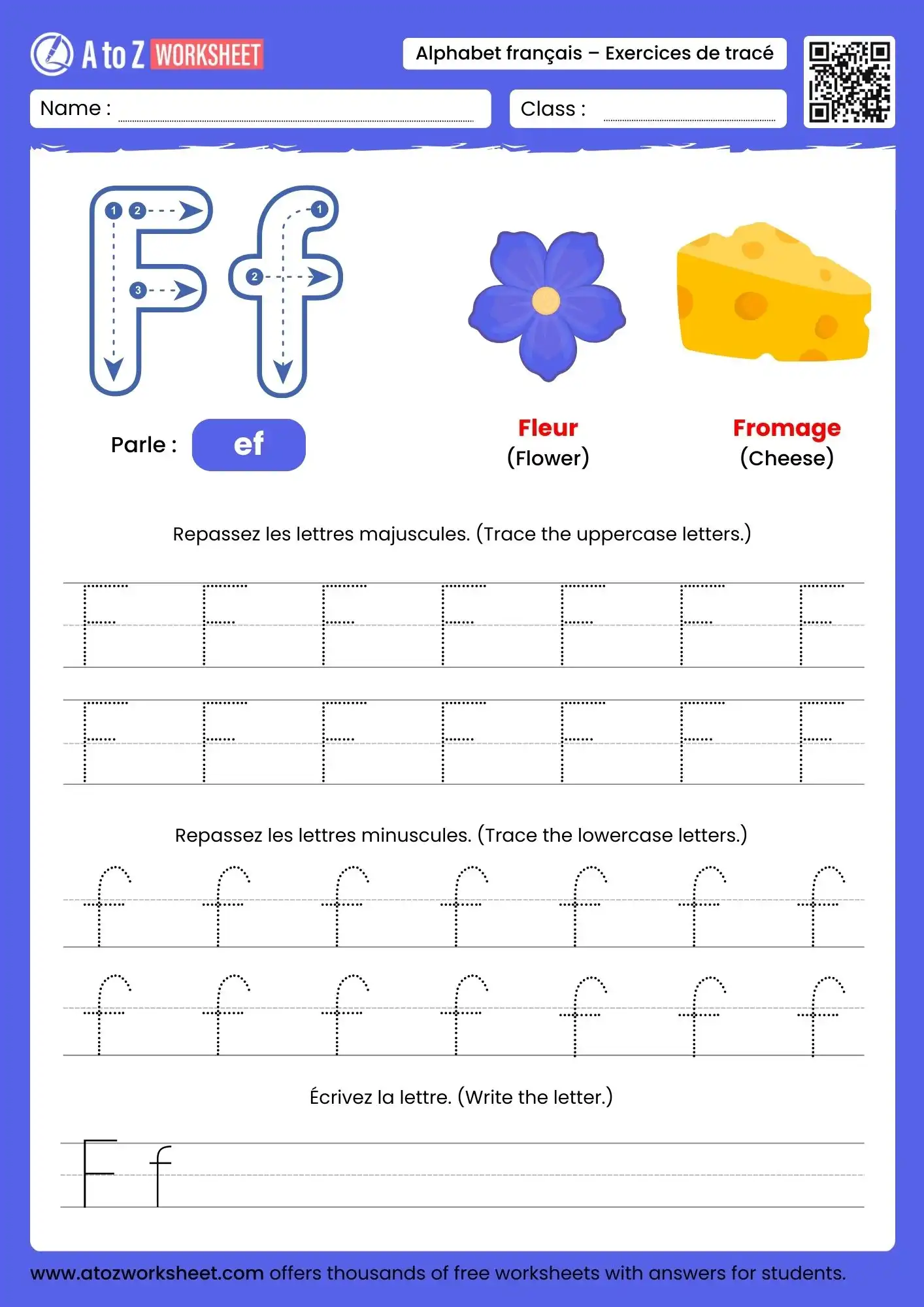 french alphabet tracing worksheets for letter f