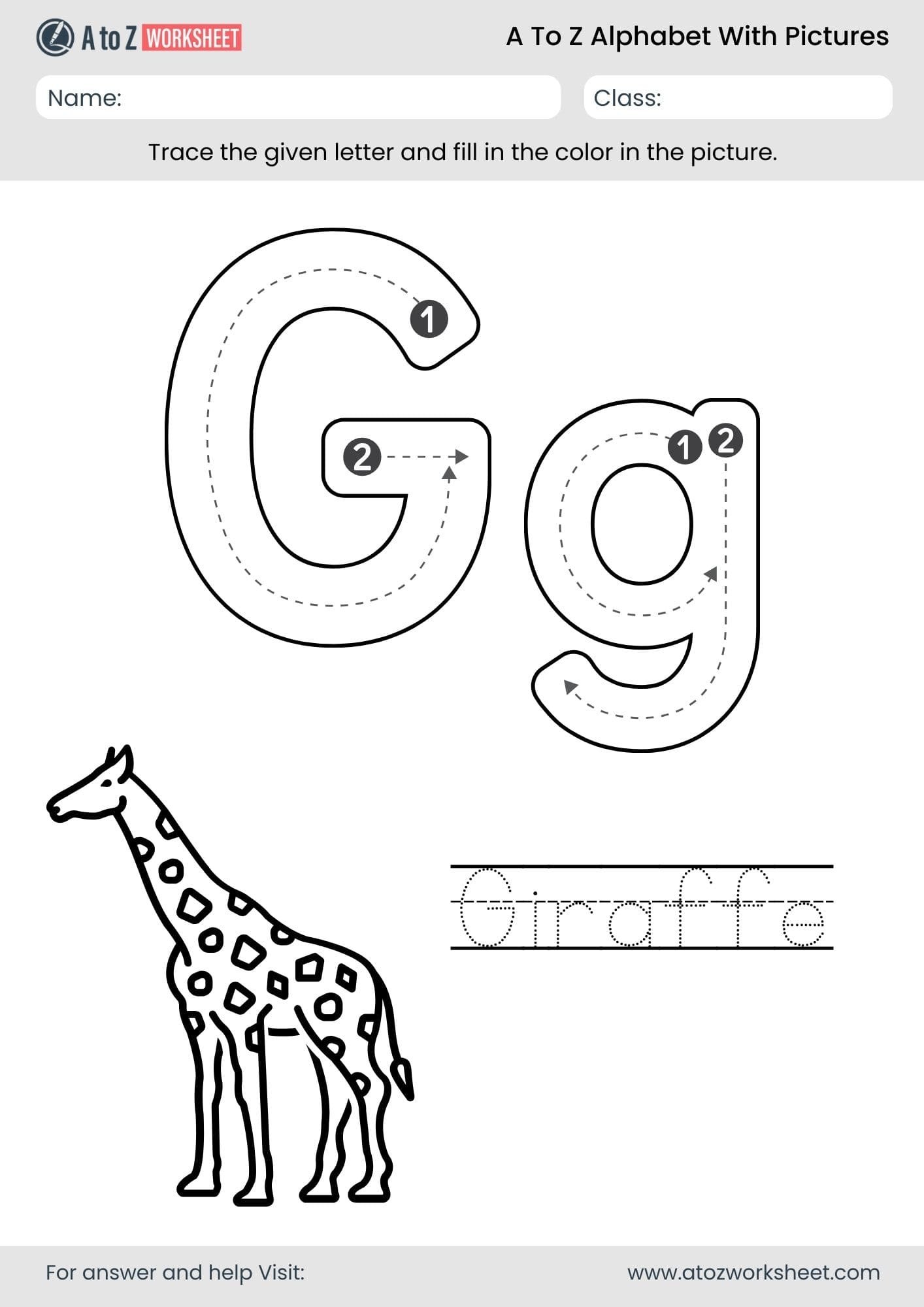 letter g alphabet a to z worksheets with pictures​ and pdf