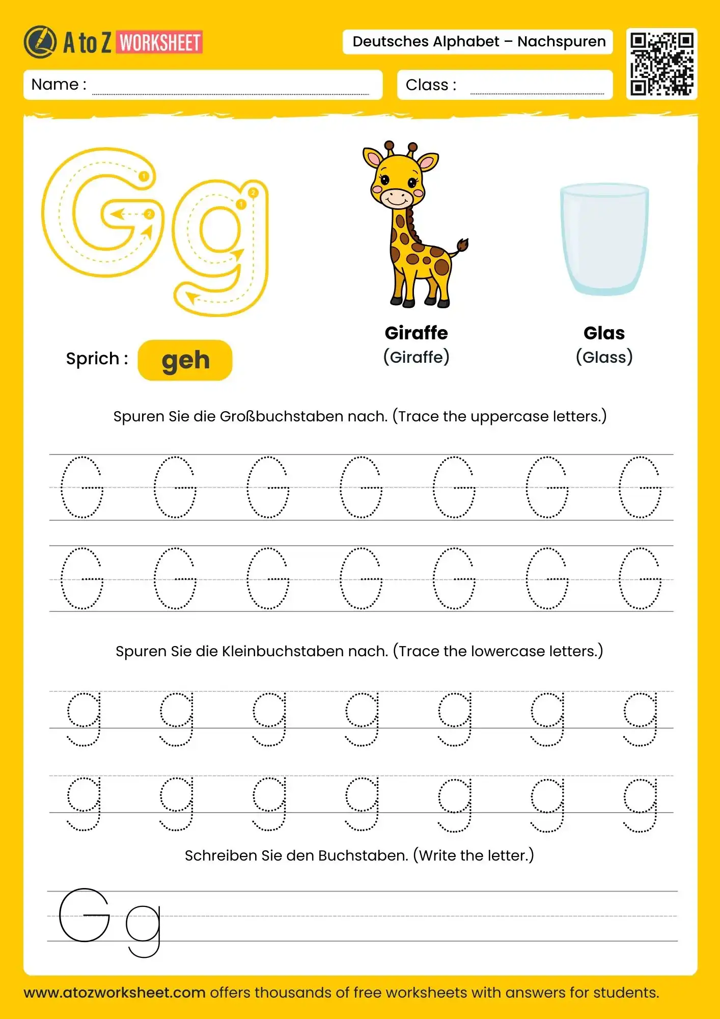 german alphabet tracing worksheets for letter g