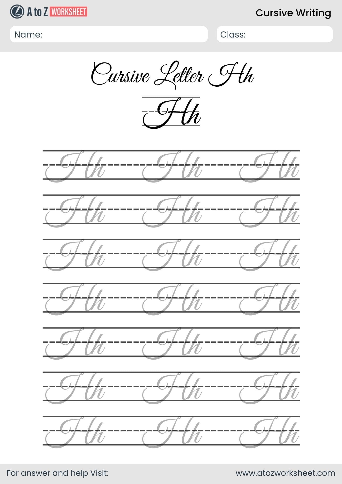 letter h cursive writing a to z worksheets​