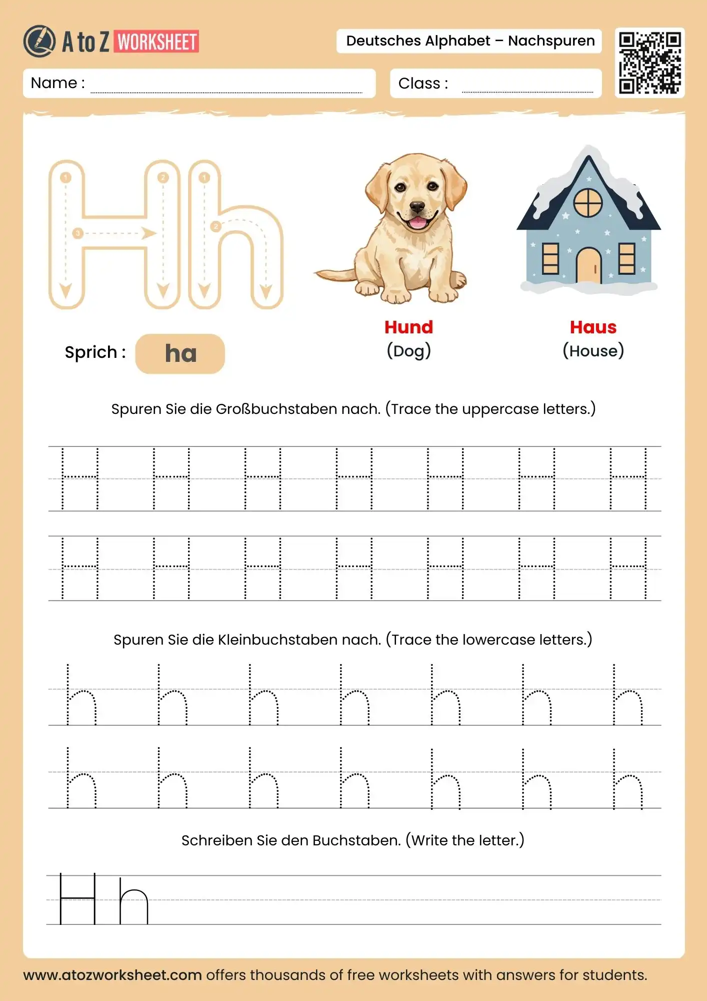 german alphabet tracing worksheets for letter h