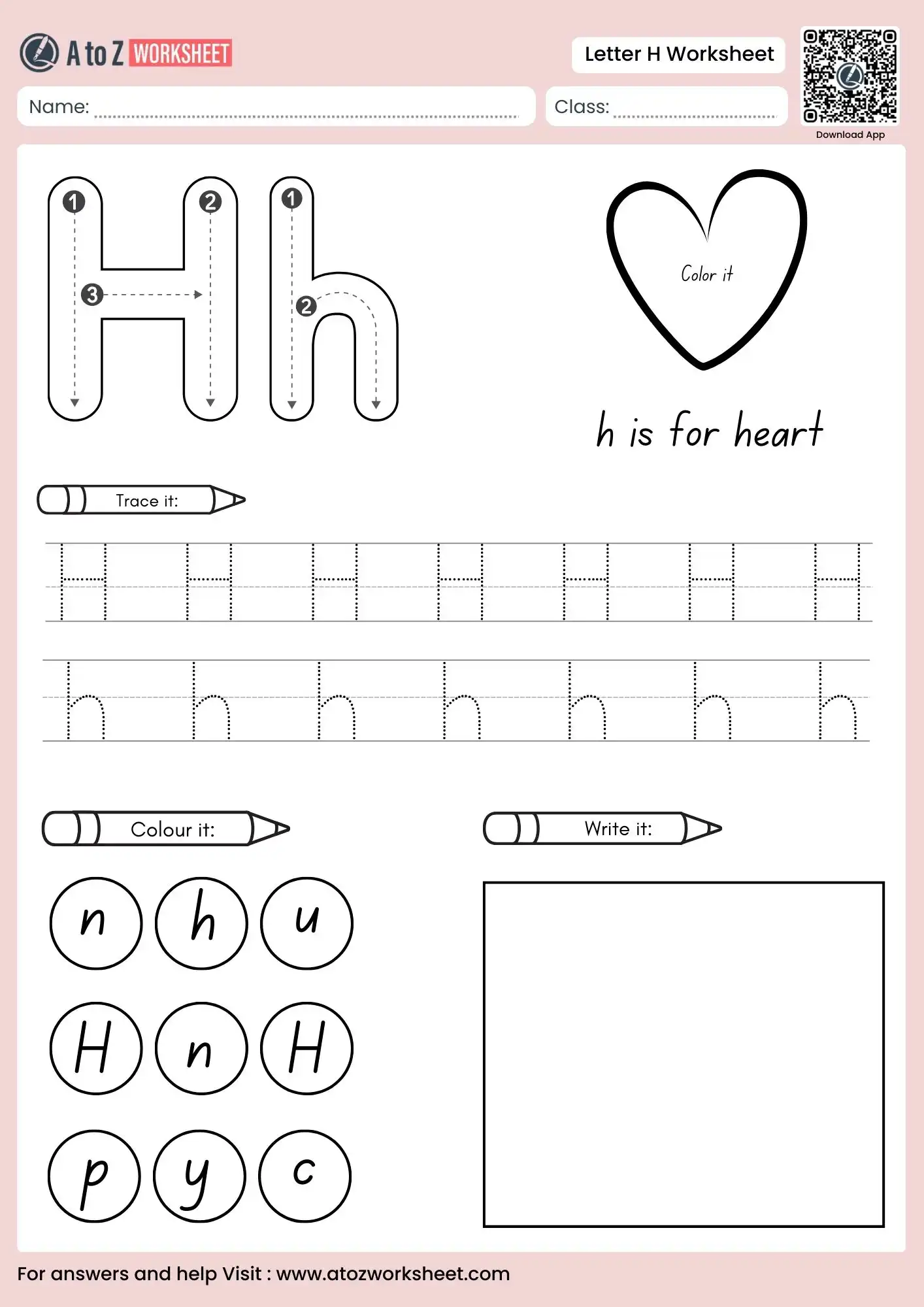 letter h worksheets for preschool featuring independent writing and horse