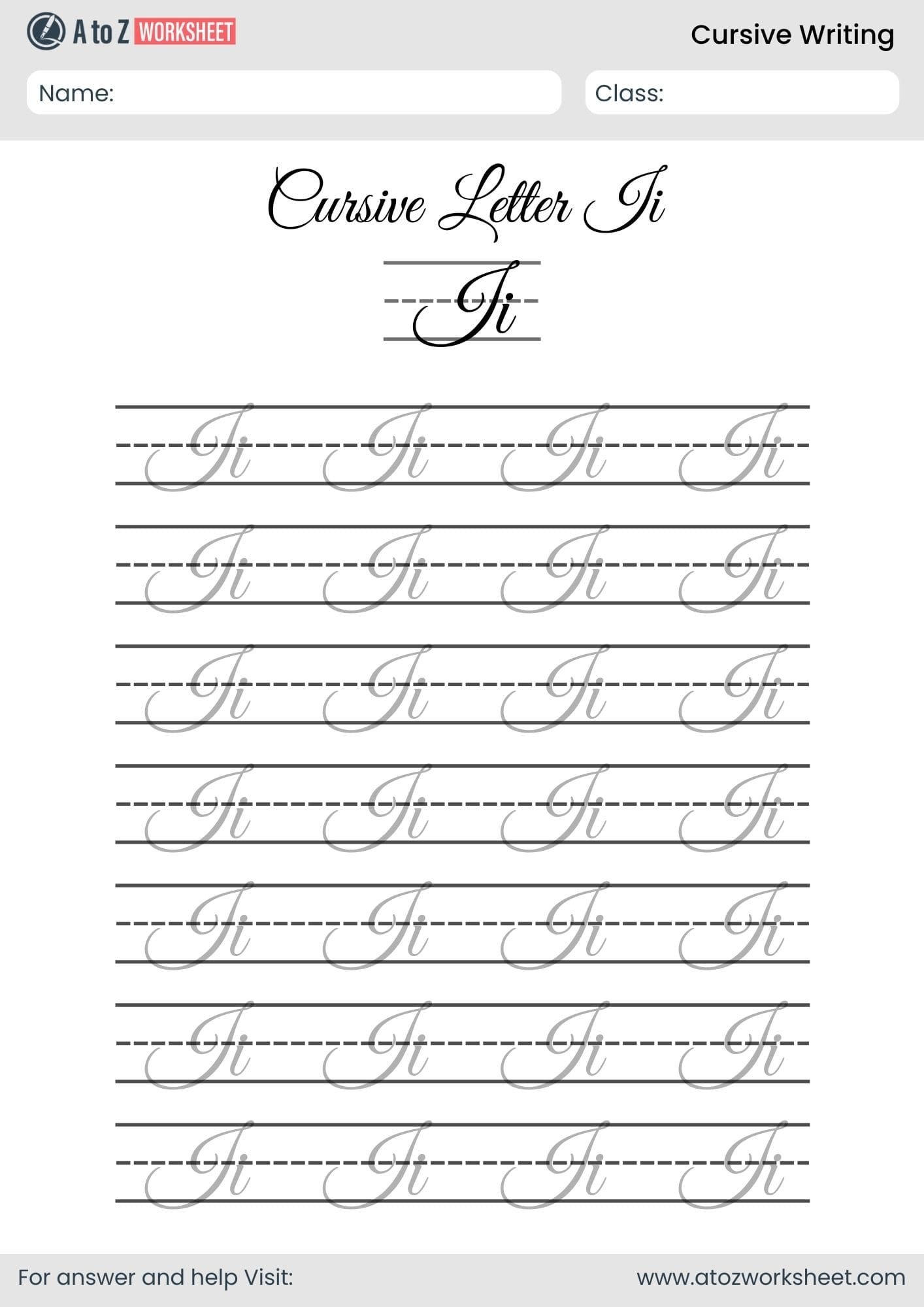 letter i cursive writing a to z worksheets​