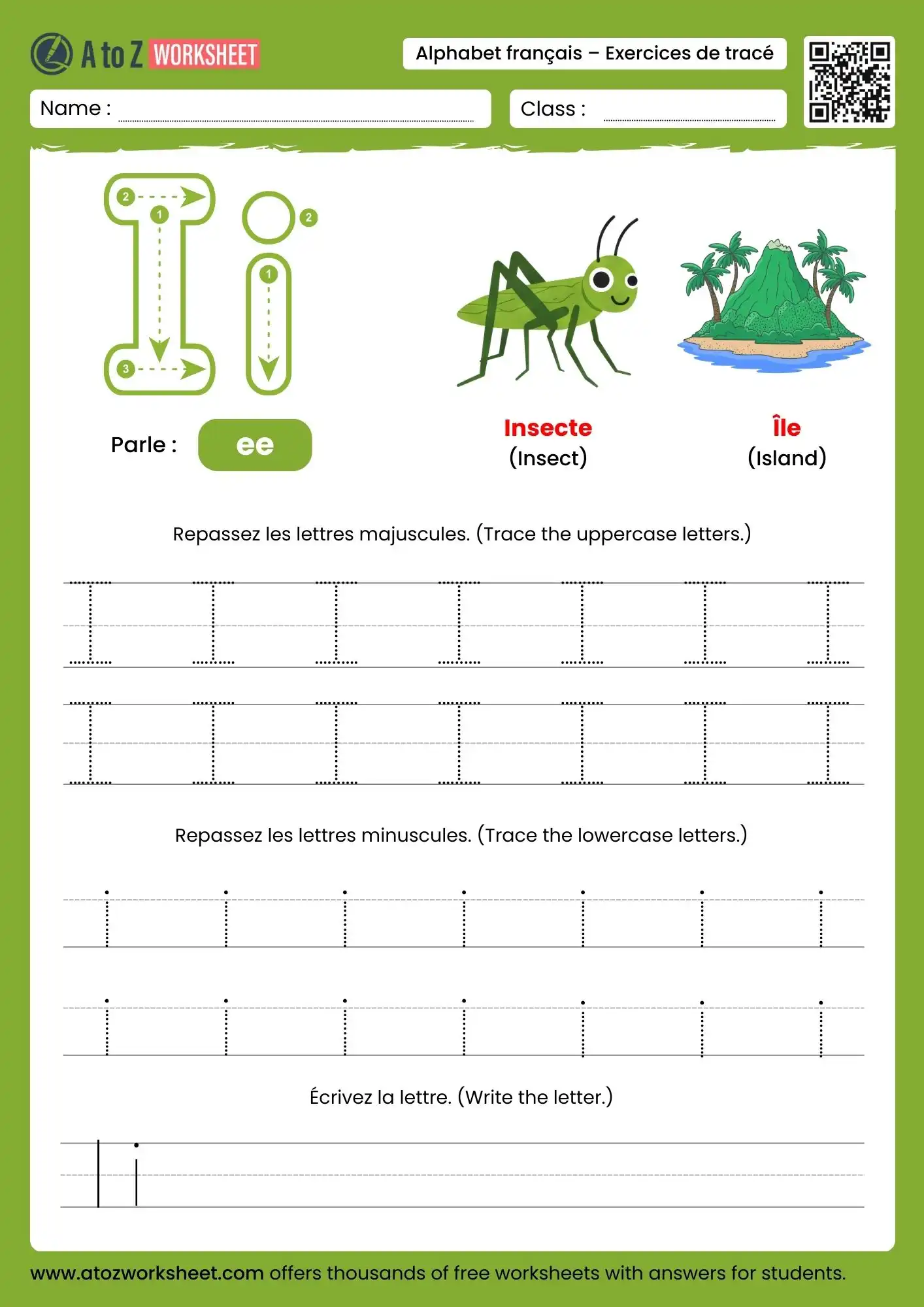 french alphabet tracing worksheets for letter i