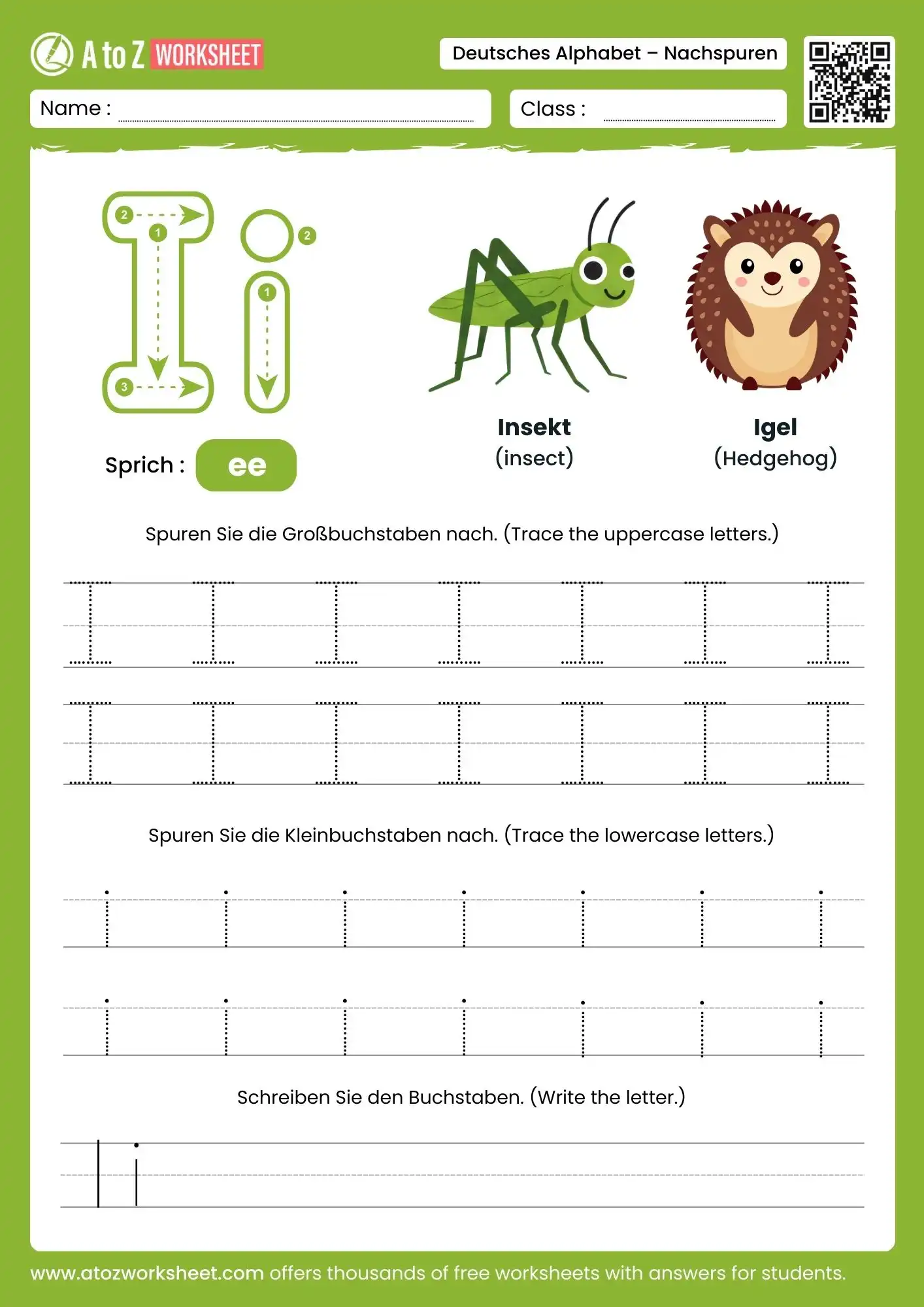 german alphabet tracing worksheets for letter i