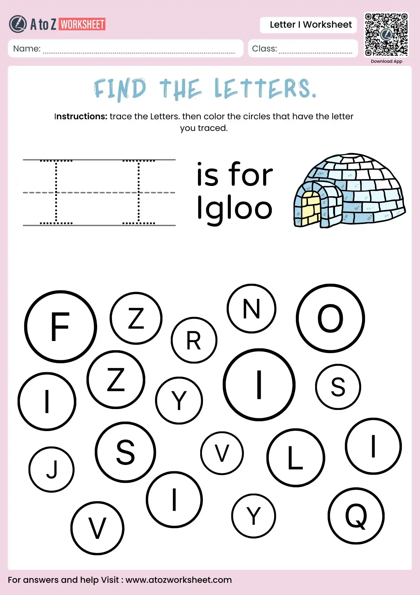 letter i worksheets for finding the letter in a grid with insect picture