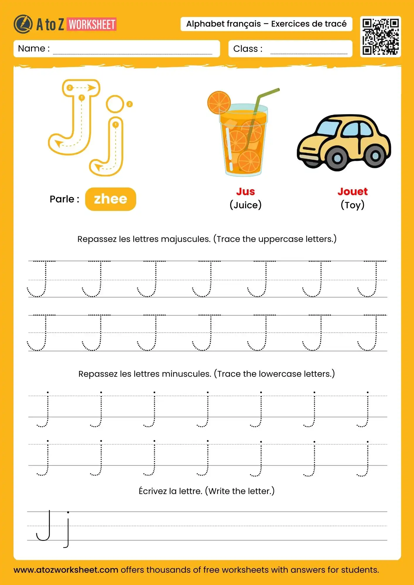 french alphabet tracing worksheets for letter j