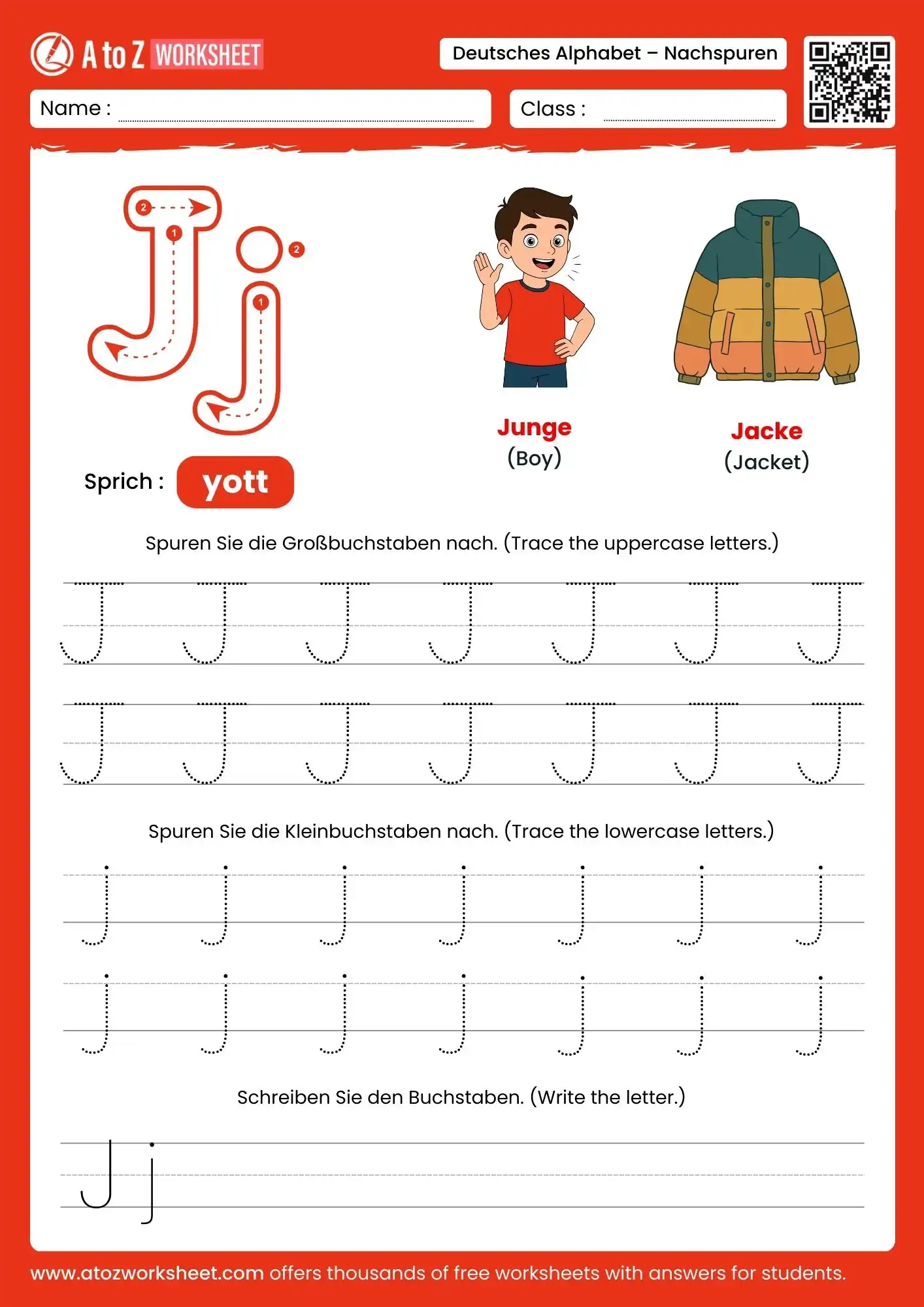 german alphabet tracing worksheets for letter j