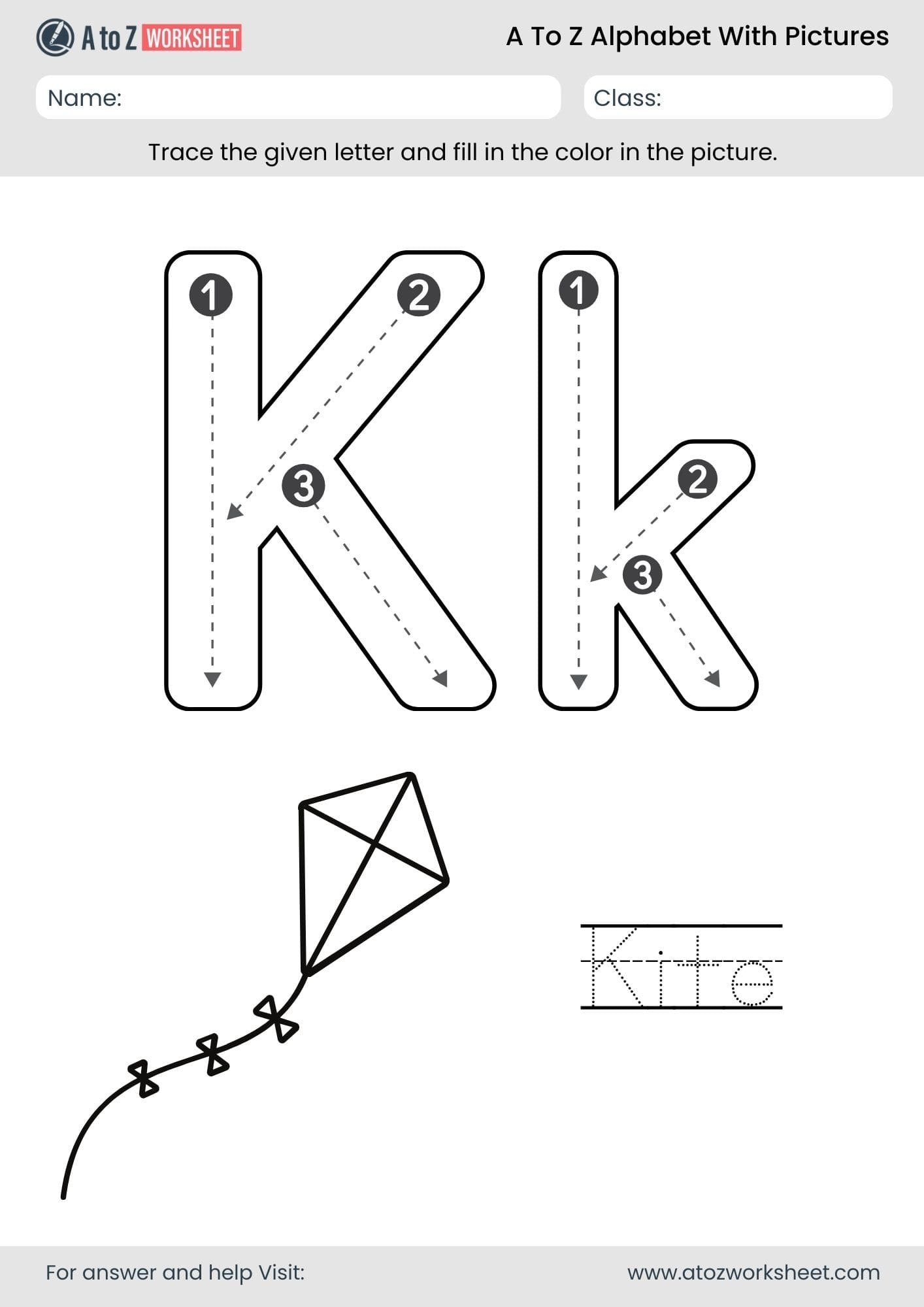 letter k alphabet a to z worksheets with pictures​ and pdf