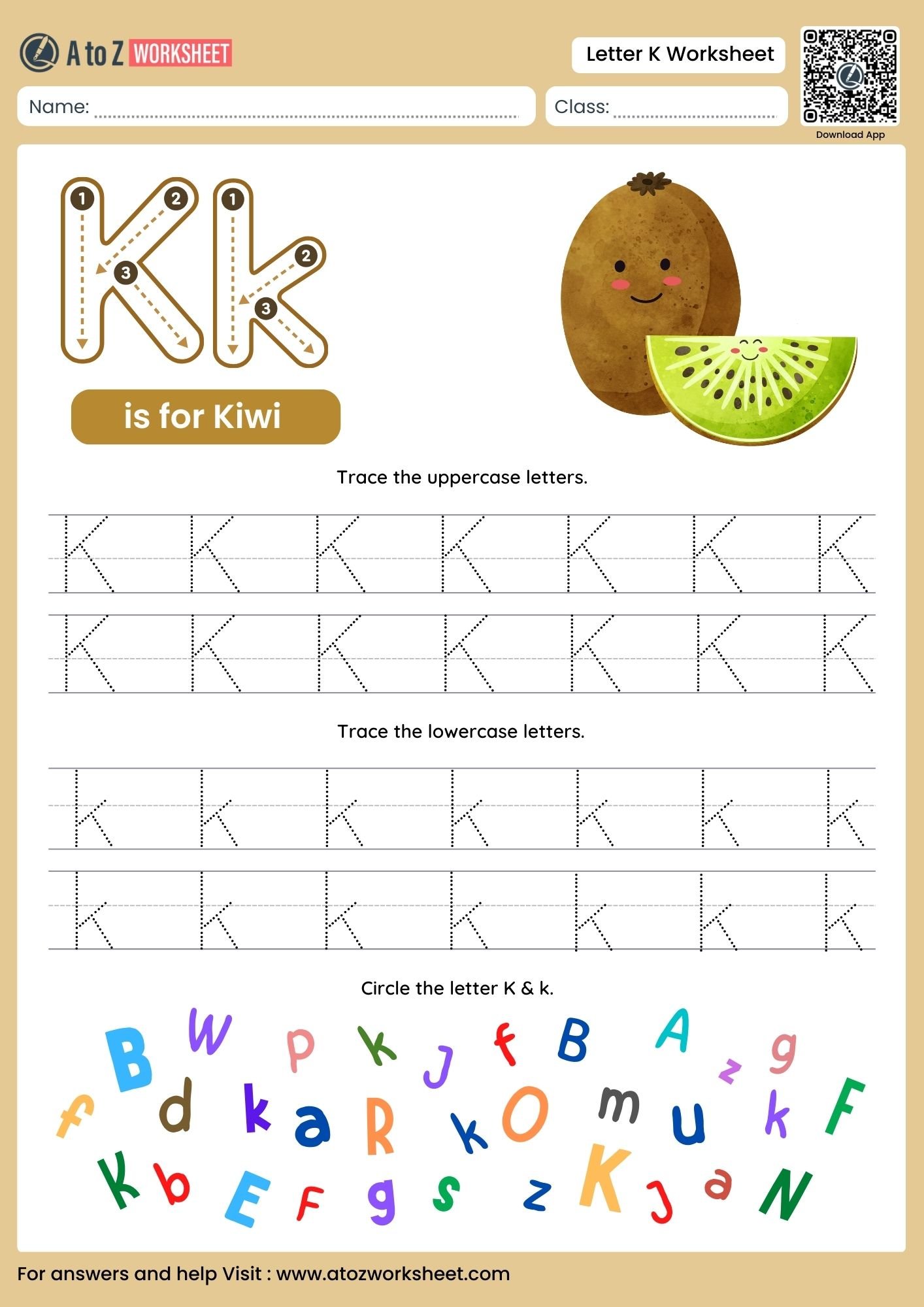 letter k worksheets for kindergarten with kite and alphabet search