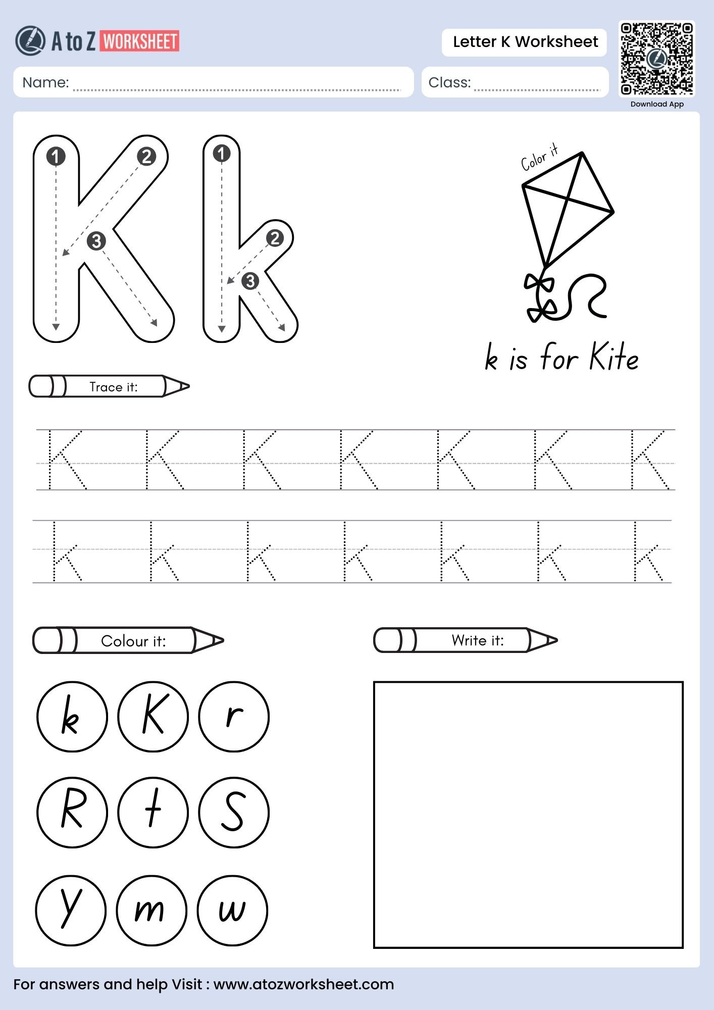 letter k worksheets for preschool featuring independent writing and kangaroo