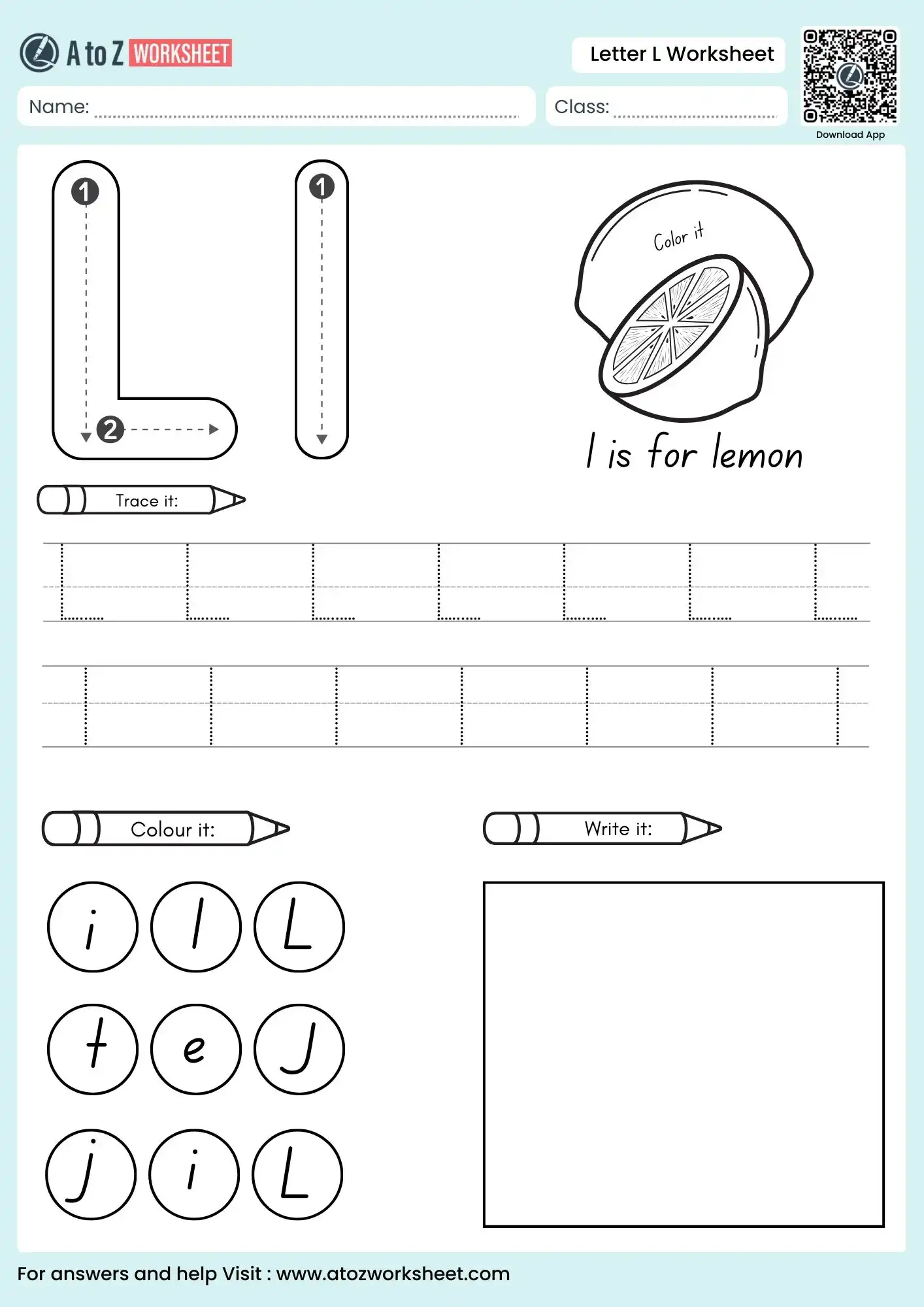 letter l worksheets for preschool featuring independent writing and lemon