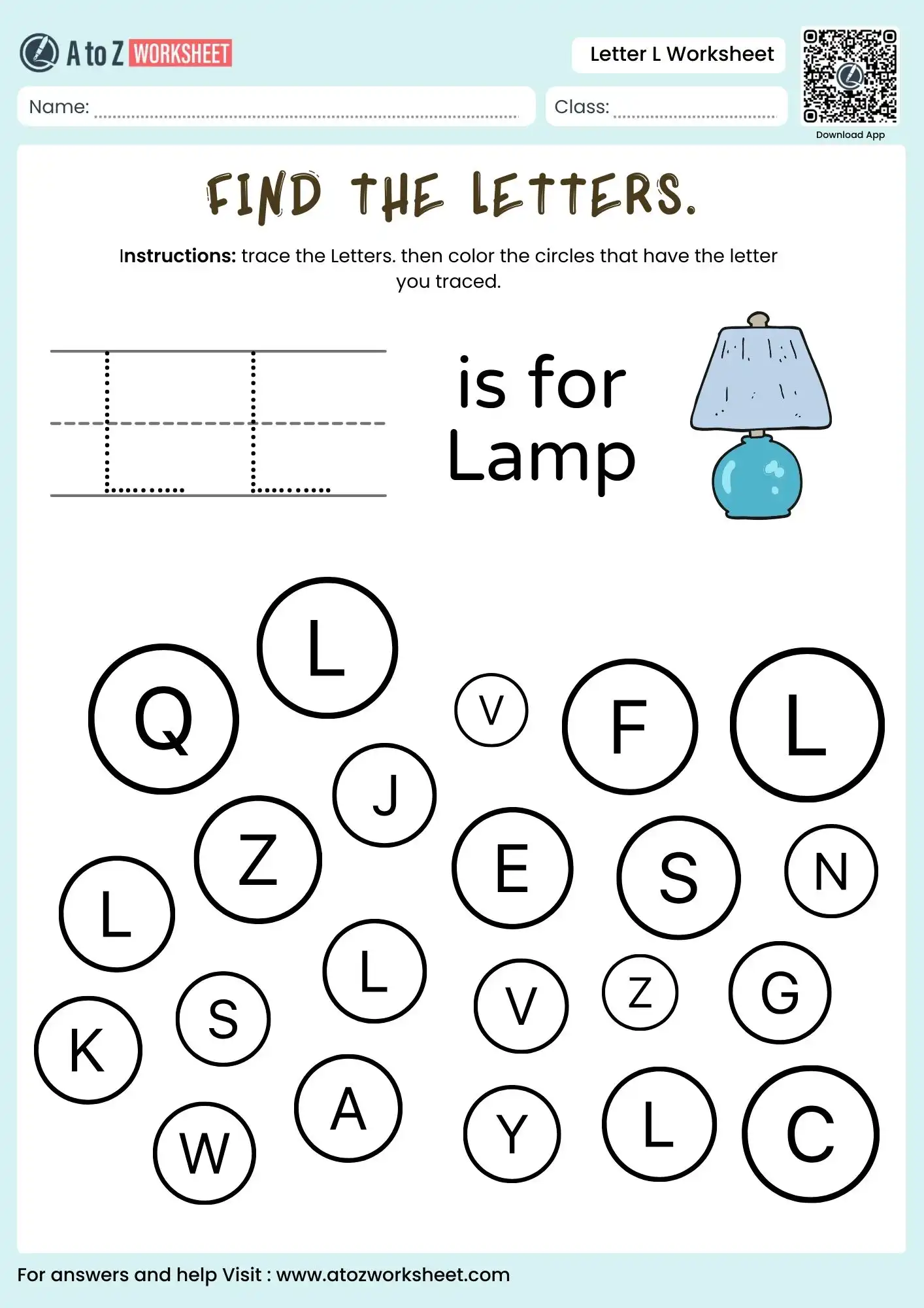 letter l worksheets for finding the letter in a grid with leaf picture