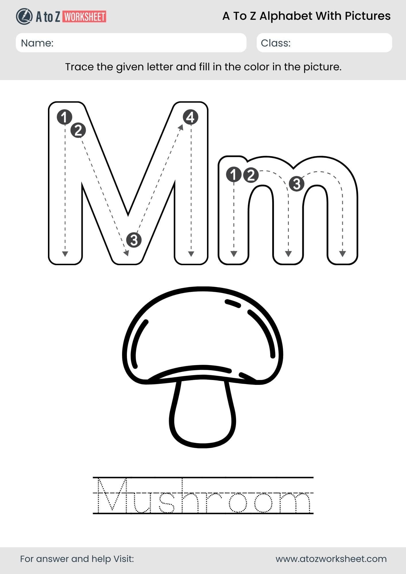 letter m alphabet a to z worksheets with pictures​ and pdf