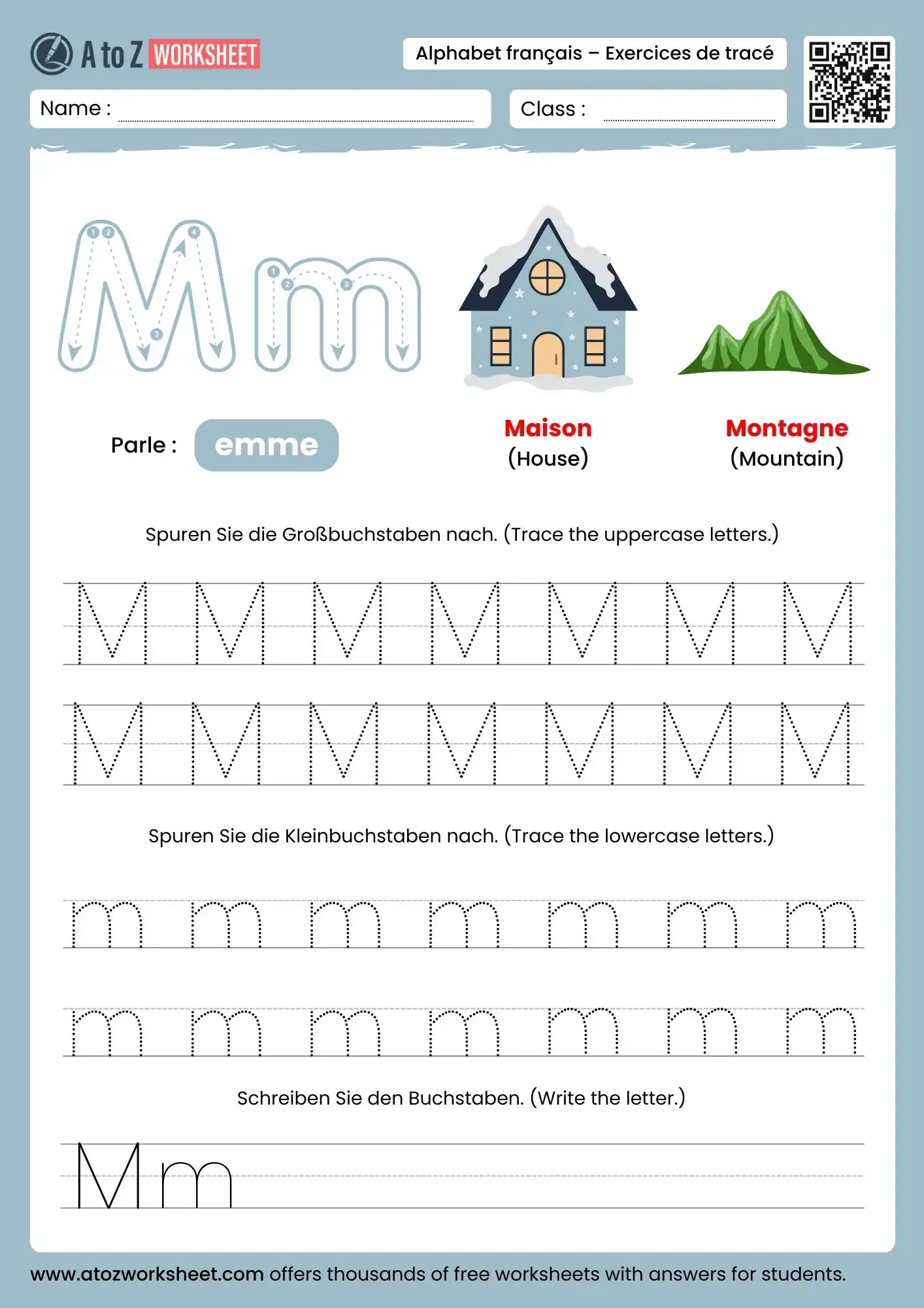 french alphabet tracing worksheets for letter m
