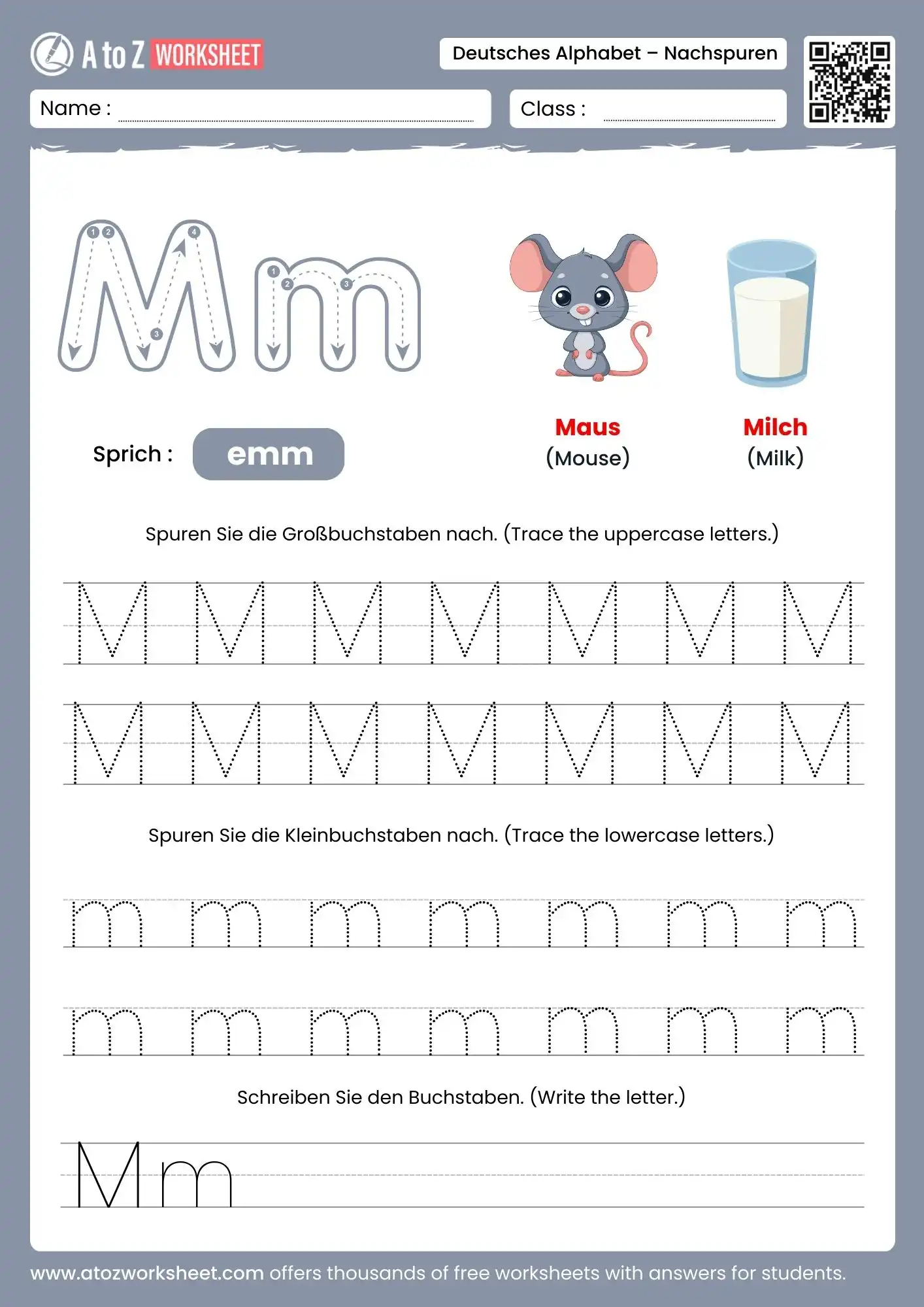 german alphabet tracing worksheets for letter m