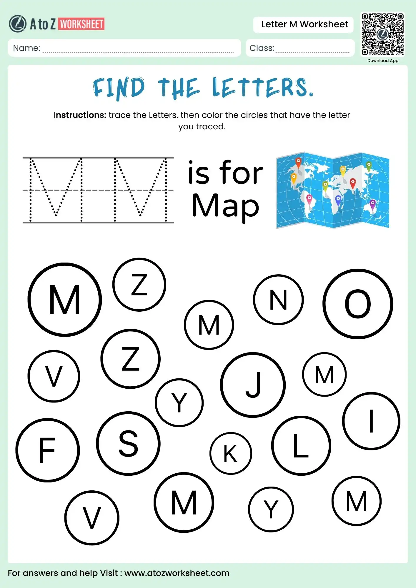 letter m worksheets for finding the letter in a grid with mouse picture