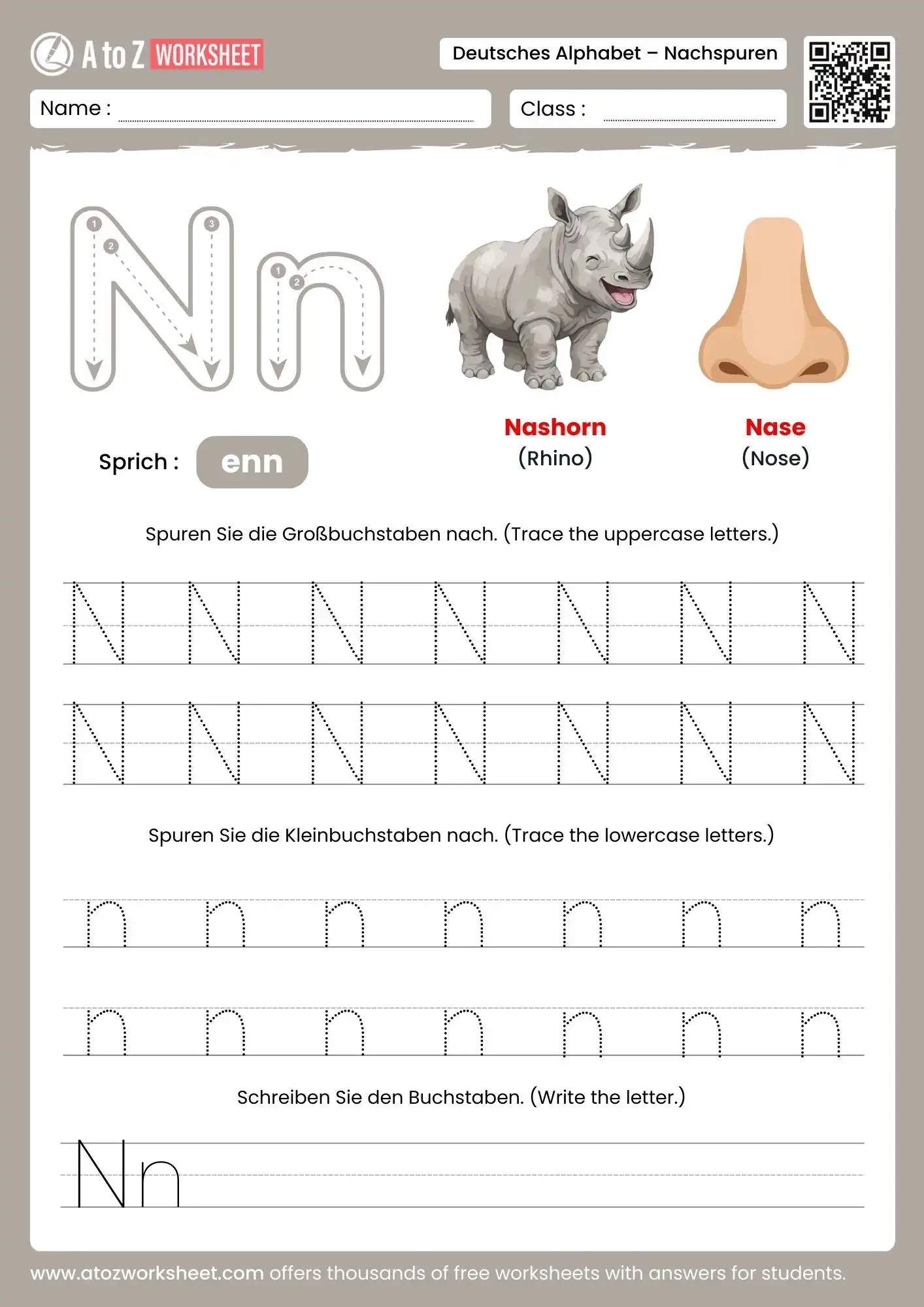 german alphabet tracing worksheets for letter n