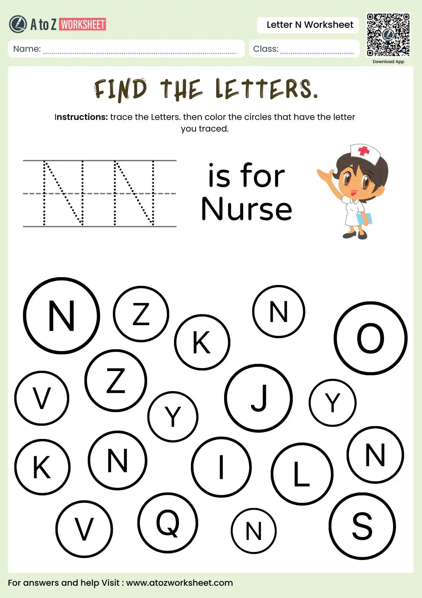 letter n worksheets find the letter in a grid with a nose icon