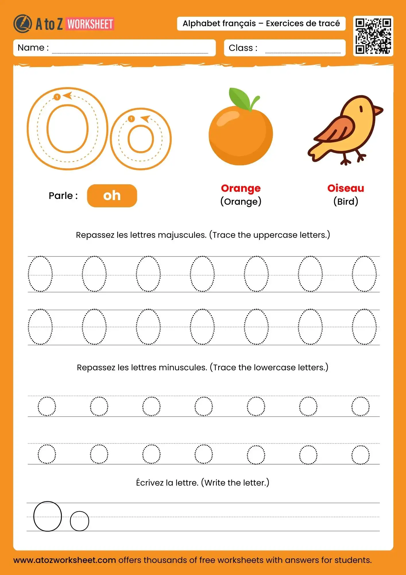 french alphabet tracing worksheets for letter o