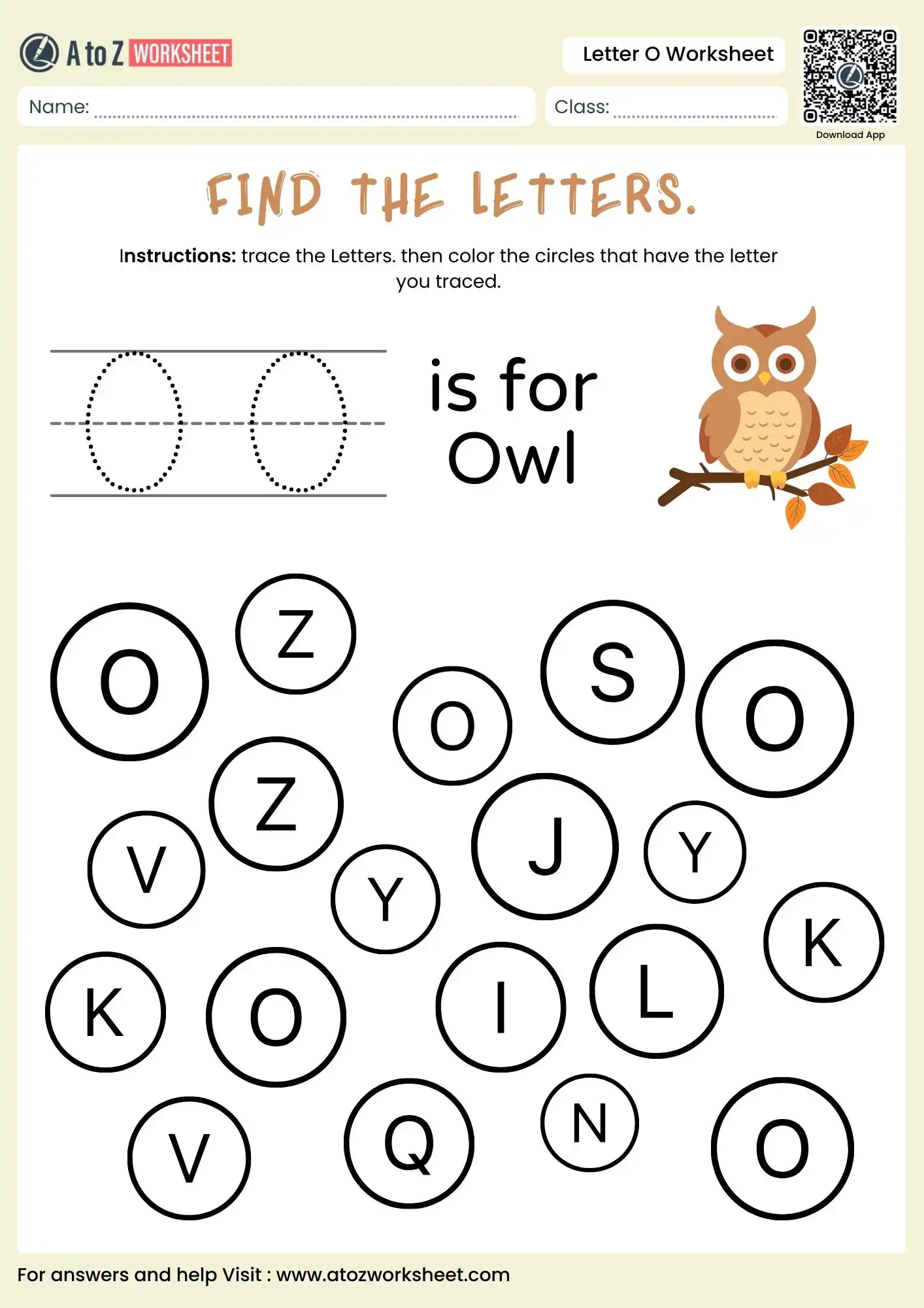 letter o worksheets for finding the letter in a grid with an orange picture