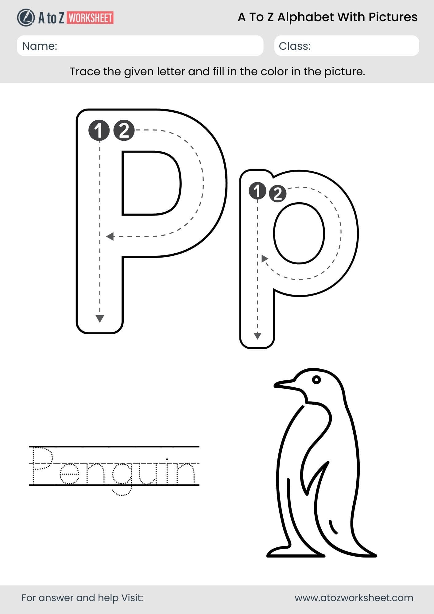 letter p alphabet a to z worksheets with pictures​ and pdf