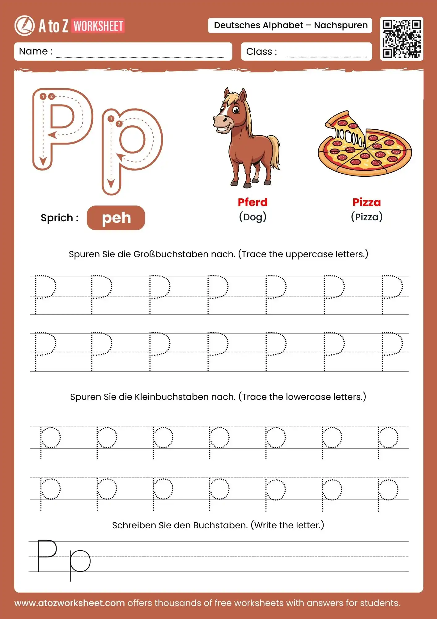 german alphabet tracing worksheets for letter p