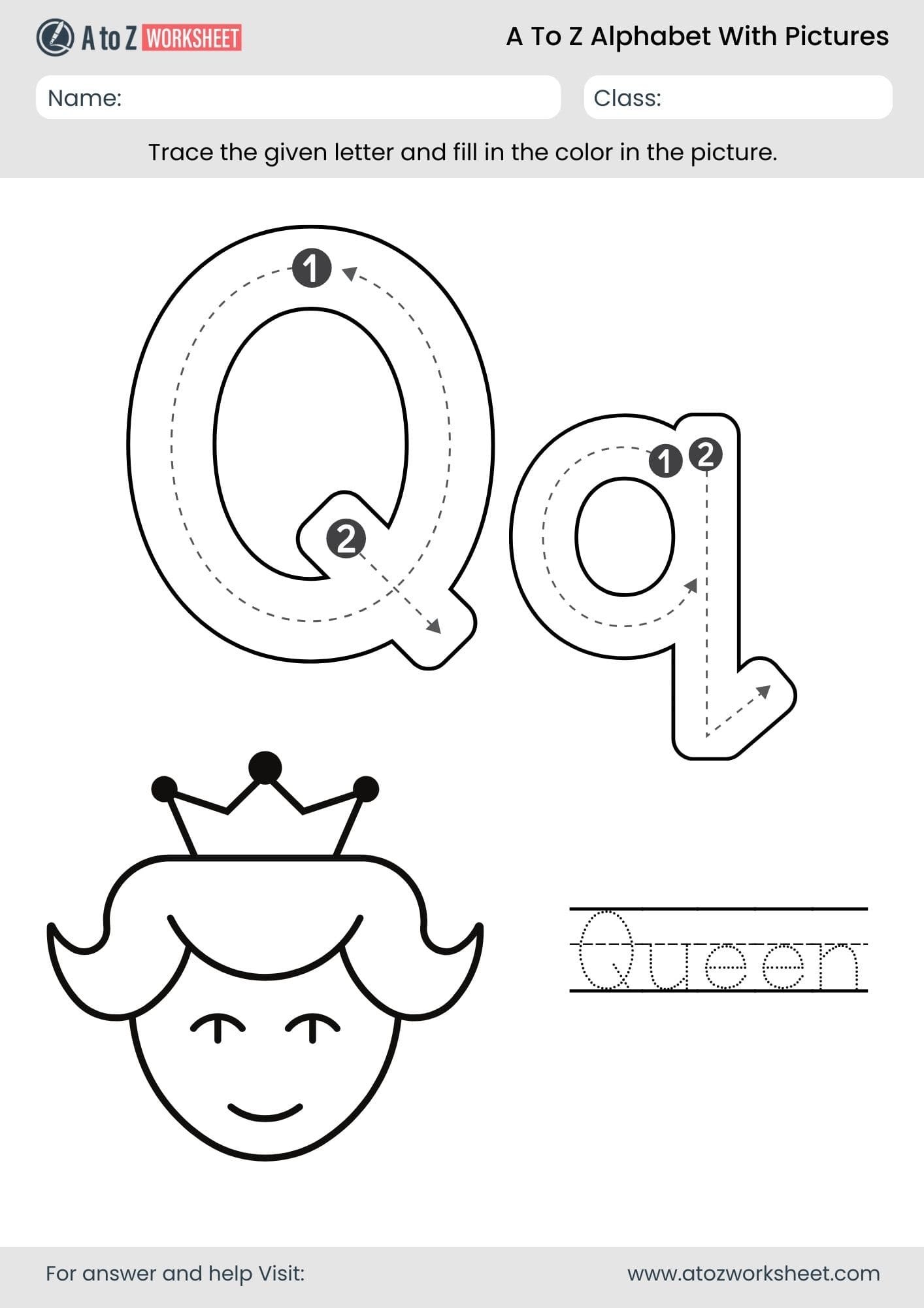 letter q alphabet a to z worksheets with pictures​ and pdf