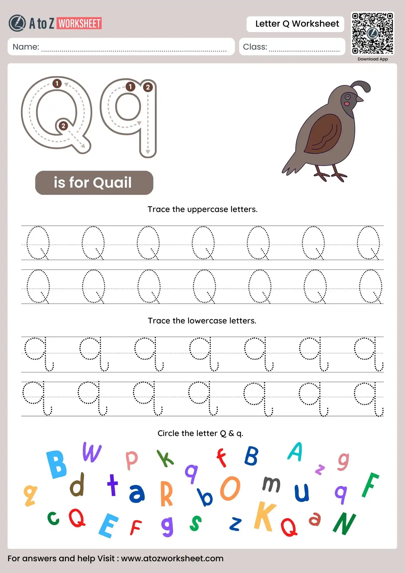 letter q worksheets for kindergarten with a queen and alphabet search