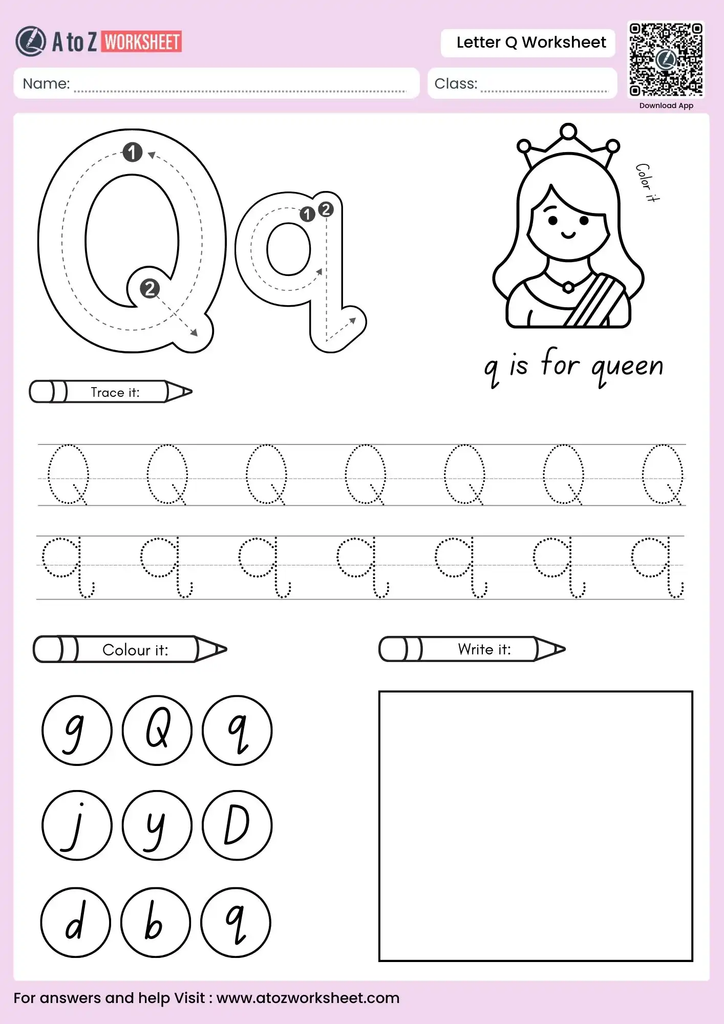 letter q worksheets for preschool featuring independent writing and a quilt