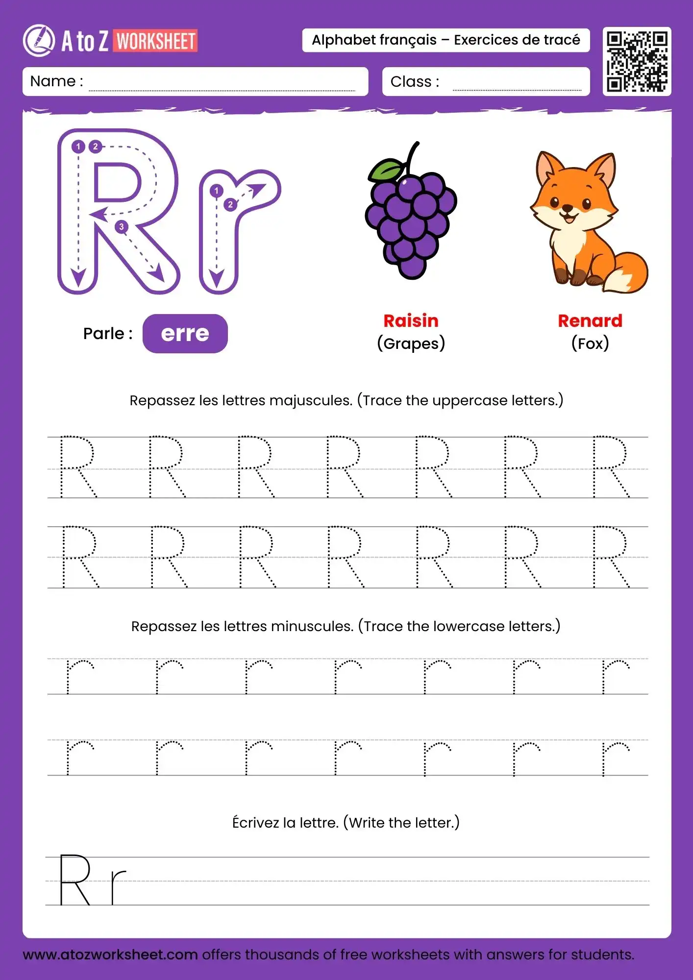 french alphabet tracing worksheets for letter r