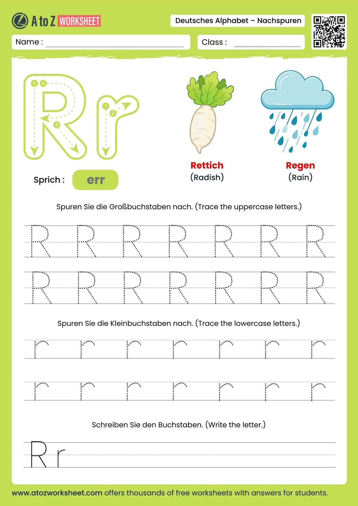 german alphabet tracing worksheets for letter r