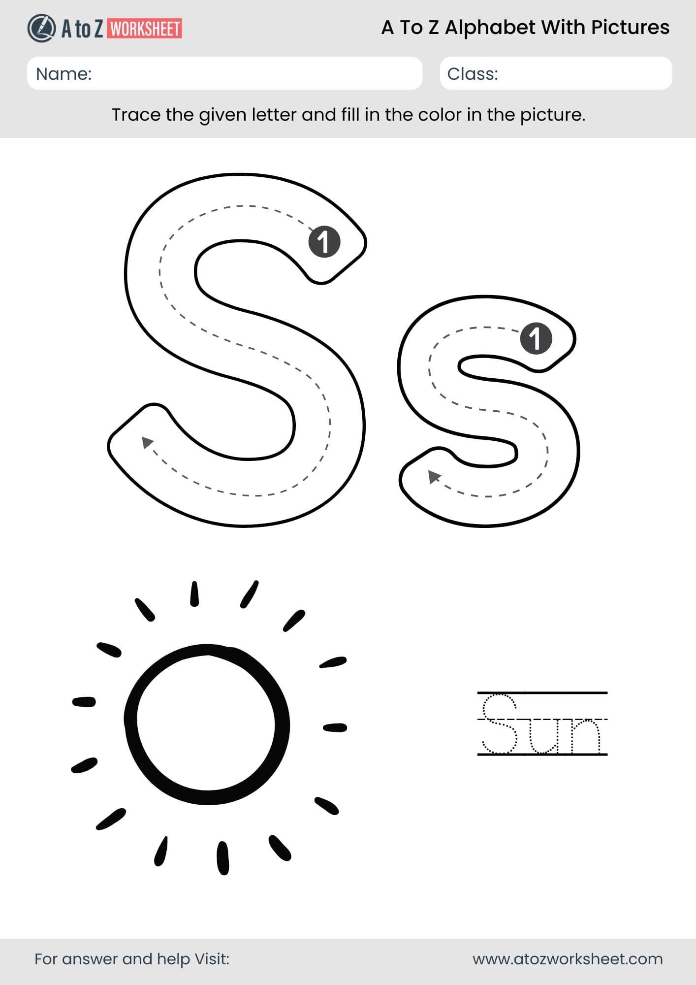 letter s alphabet a to z worksheets with pictures​ and pdf