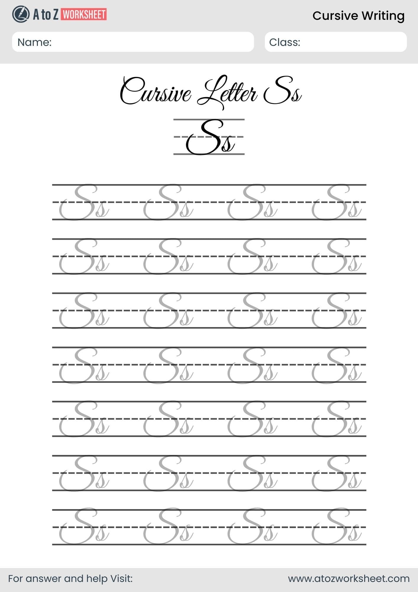 letter s cursive writing a to z worksheets​