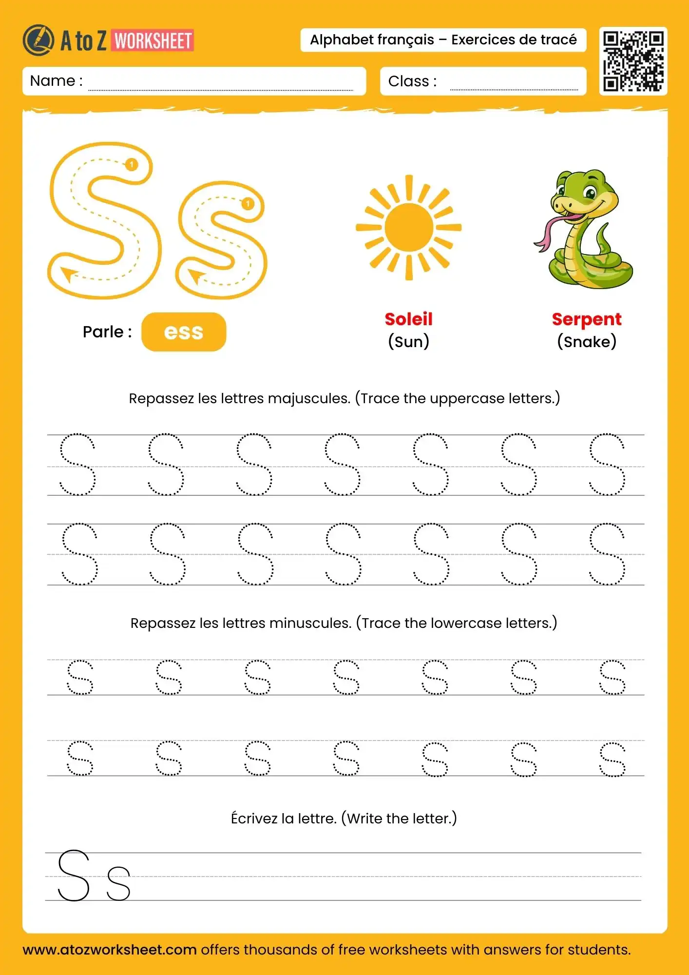 french alphabet tracing worksheets for letter s