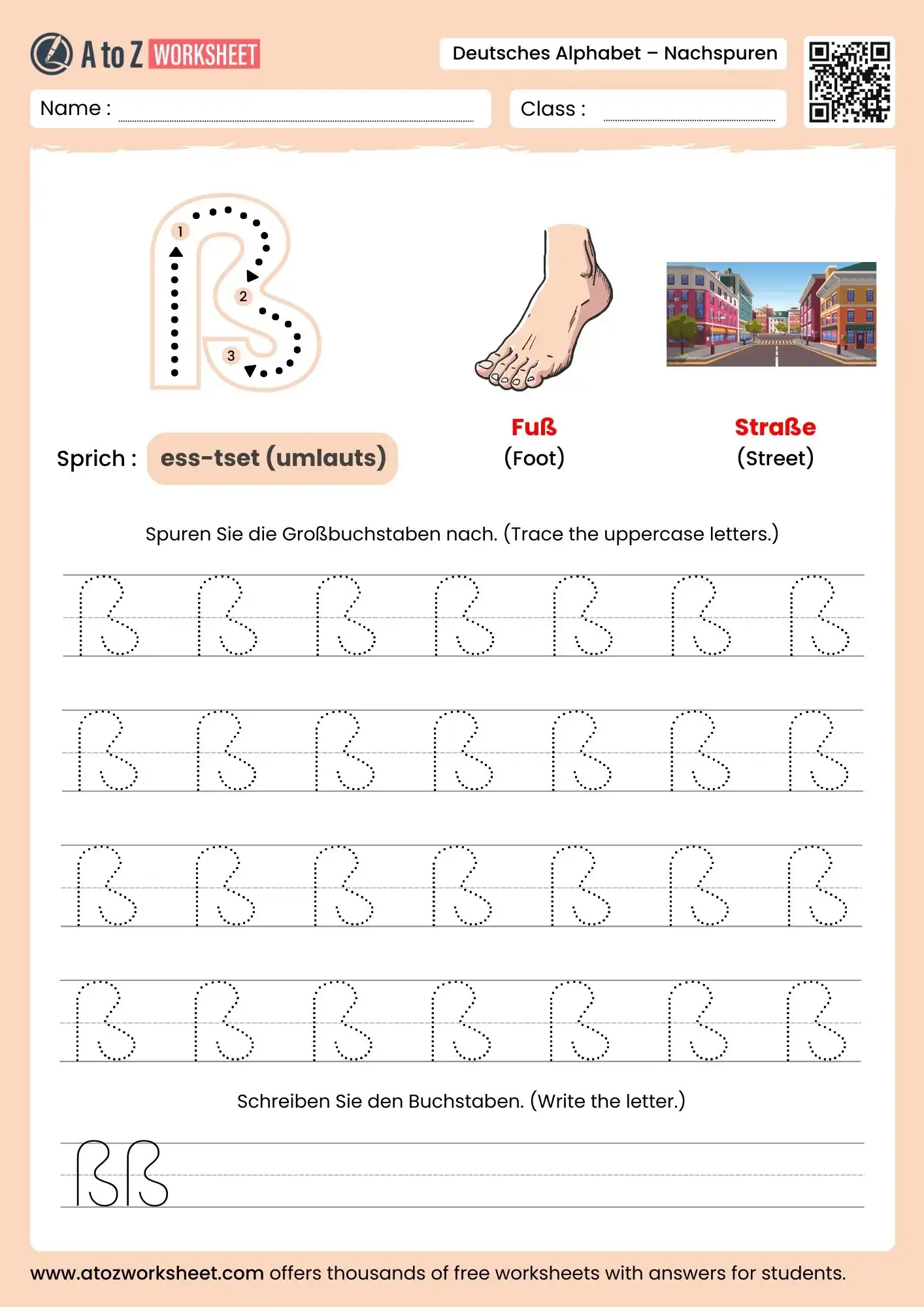 german alphabet tracing worksheets for letter ß