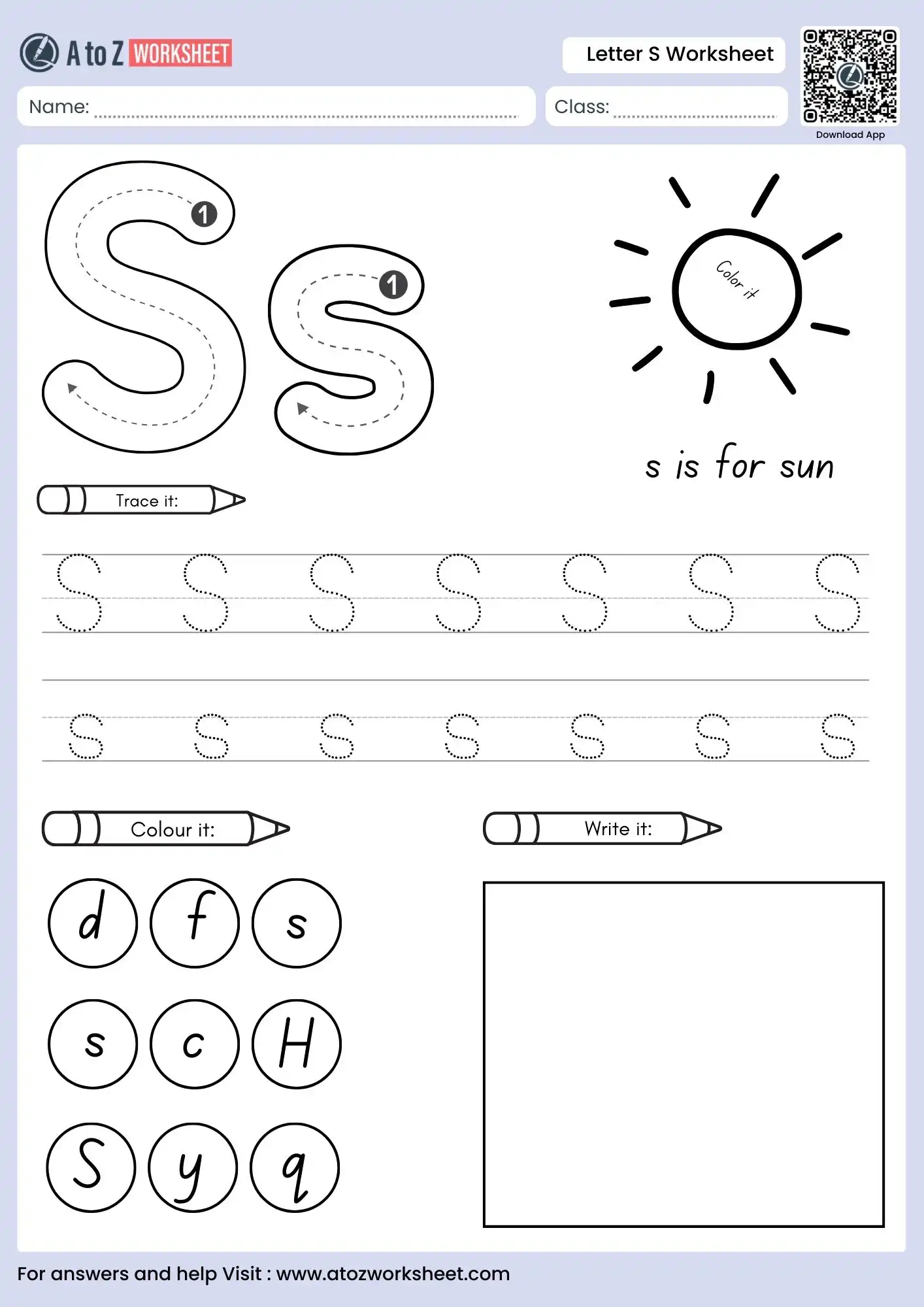 Letter S Worksheets for Preschool & Kindergarten (Free Printable PDF) 2 letter s worksheets for preschool focusing on writing and snail illustrations